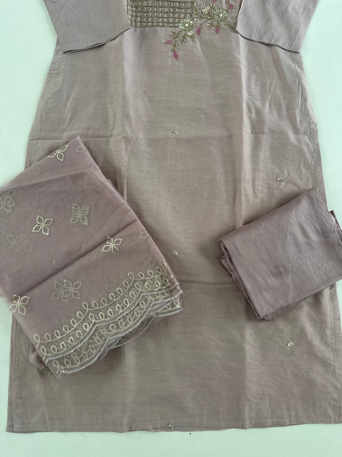 D207 - Dola silk straight kurti with pants and dupatta