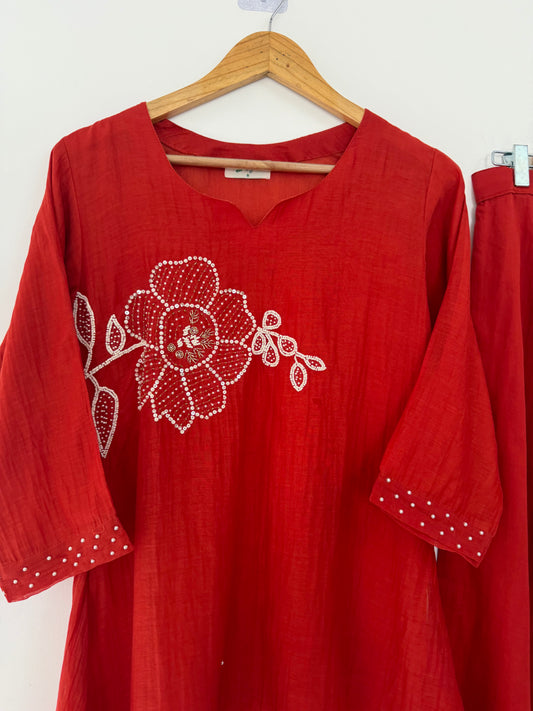 K117 - Mul chanderi handwork coord set