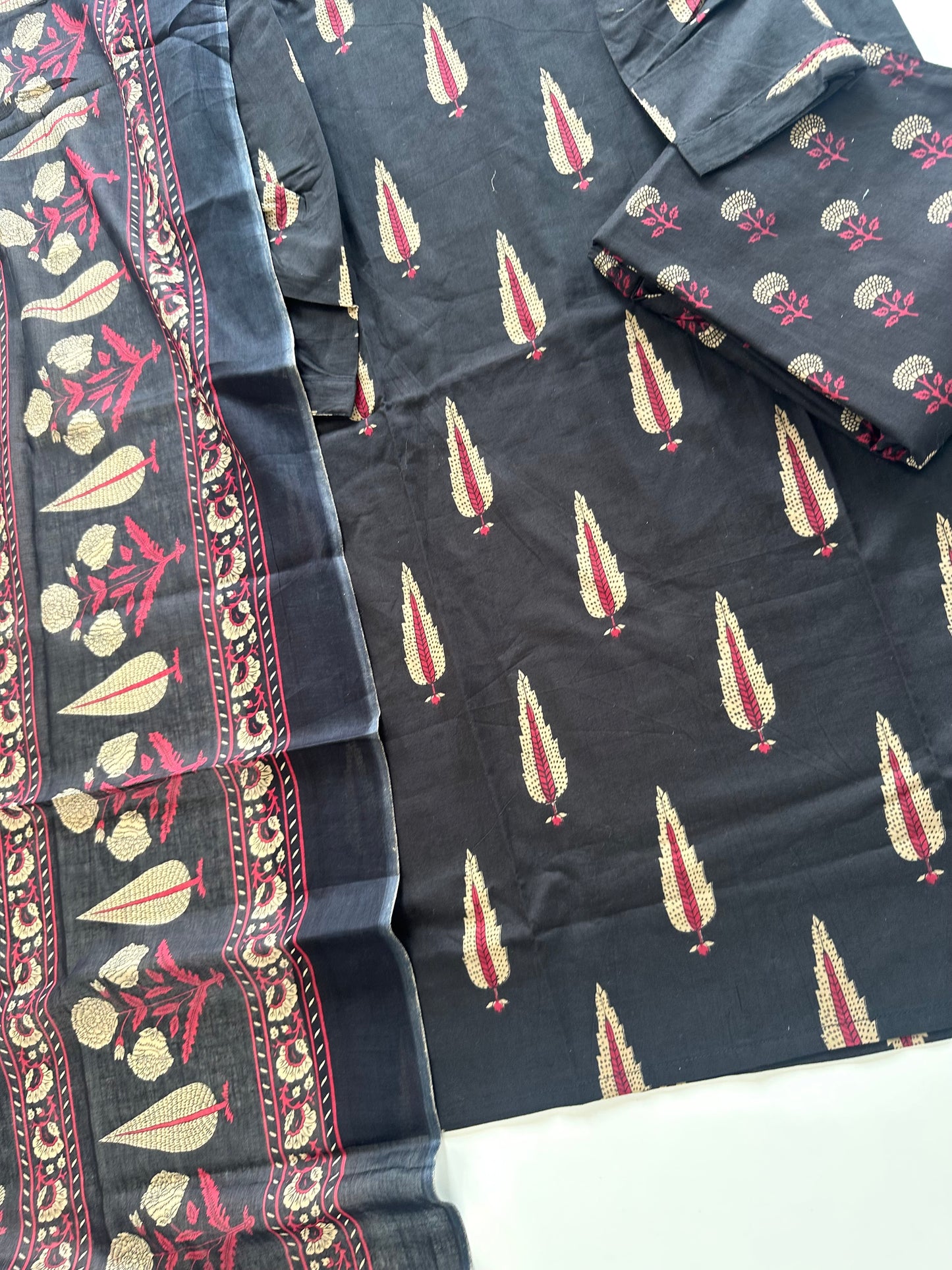 K234 - Cotton printed straight kurti with pants and dupatta.