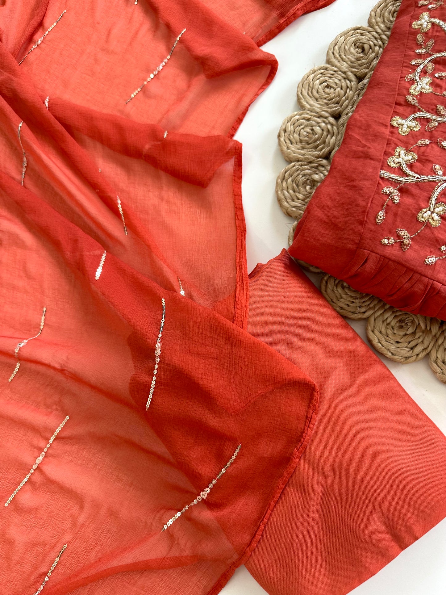 K056 - Mul Rayon handwork Anarkali with pants and dupatta in 2 colours