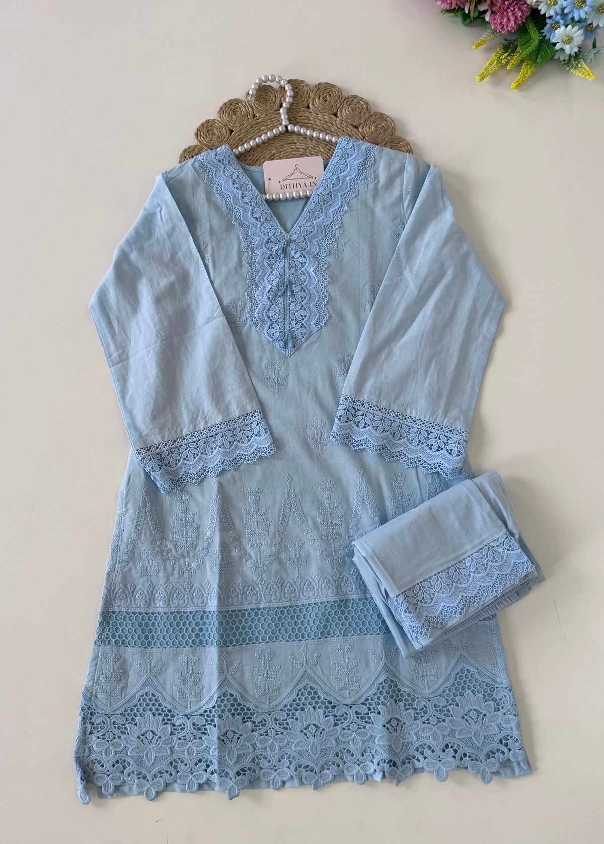 K645 - Besticktes Coord-Set aus Mul-Baumwolle