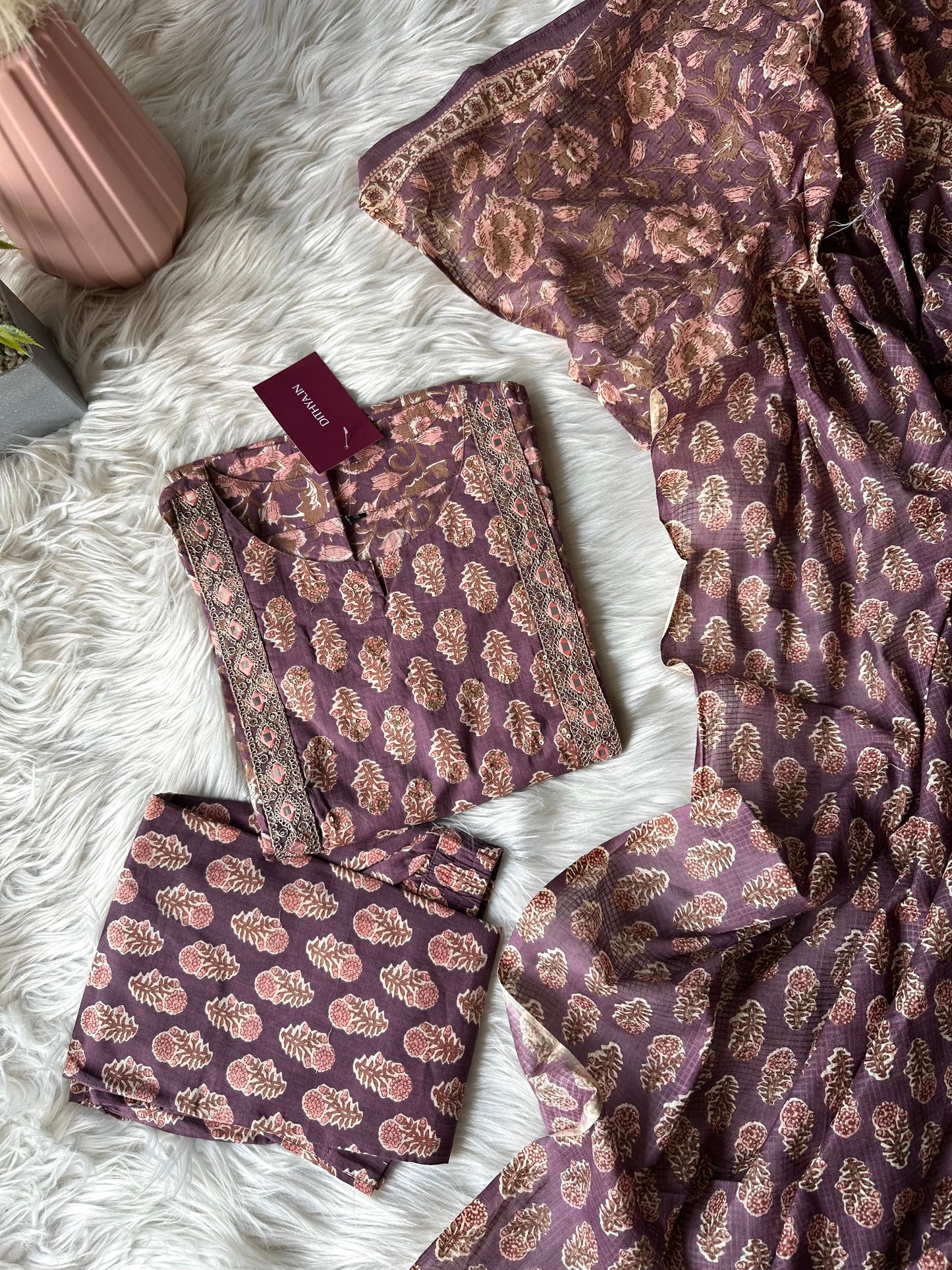 K260 - Cotton printed straight Kurti with pants and dupatta