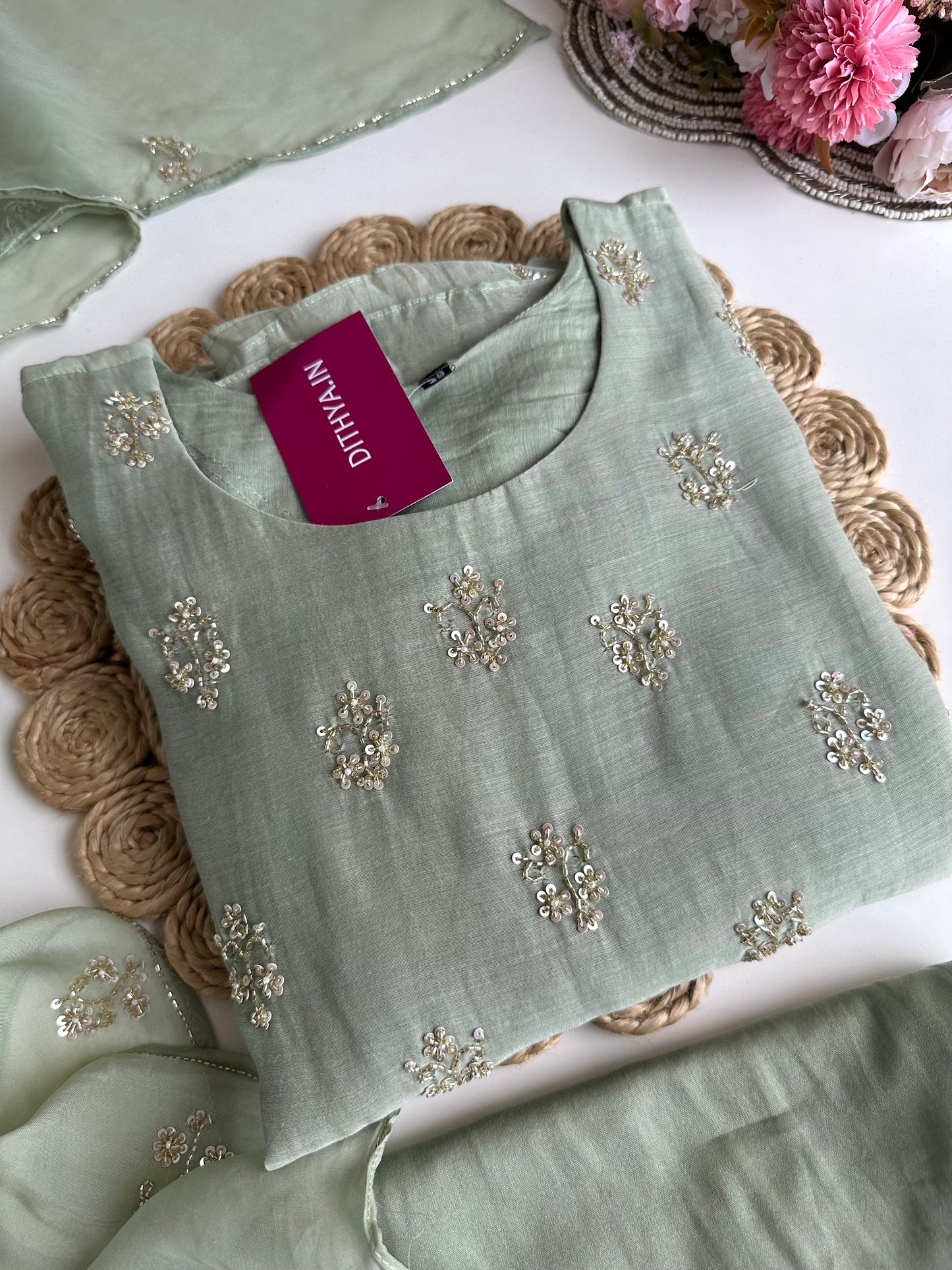 K424 - Mul Chanderi handwork Anarkali with pants and dupatta