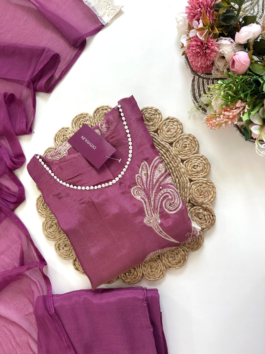 K328 - Tissue silk short kurti with pants and dupatta