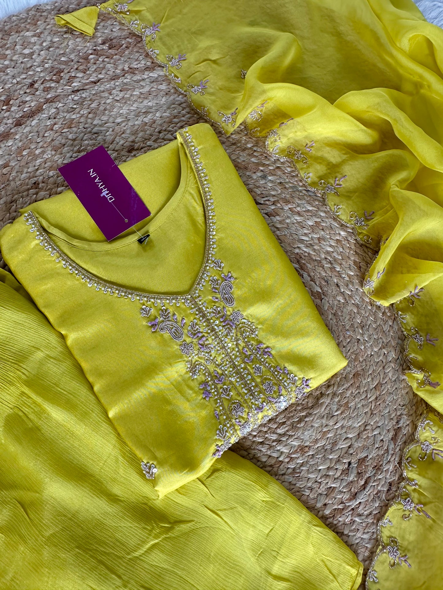 K062 - Russian silk handwork Kurti with sharara and dupatta