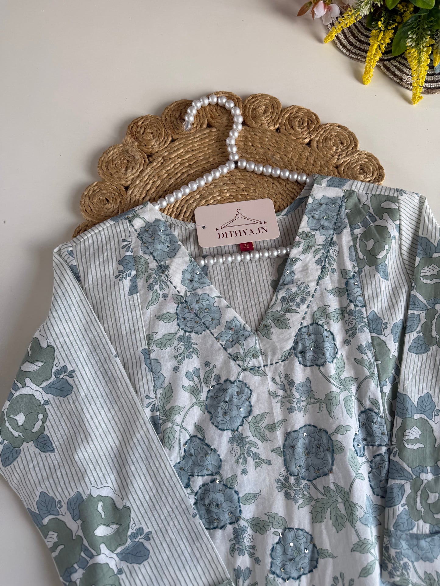 K683 - Mul cotton floral printed straight Kurti with pants