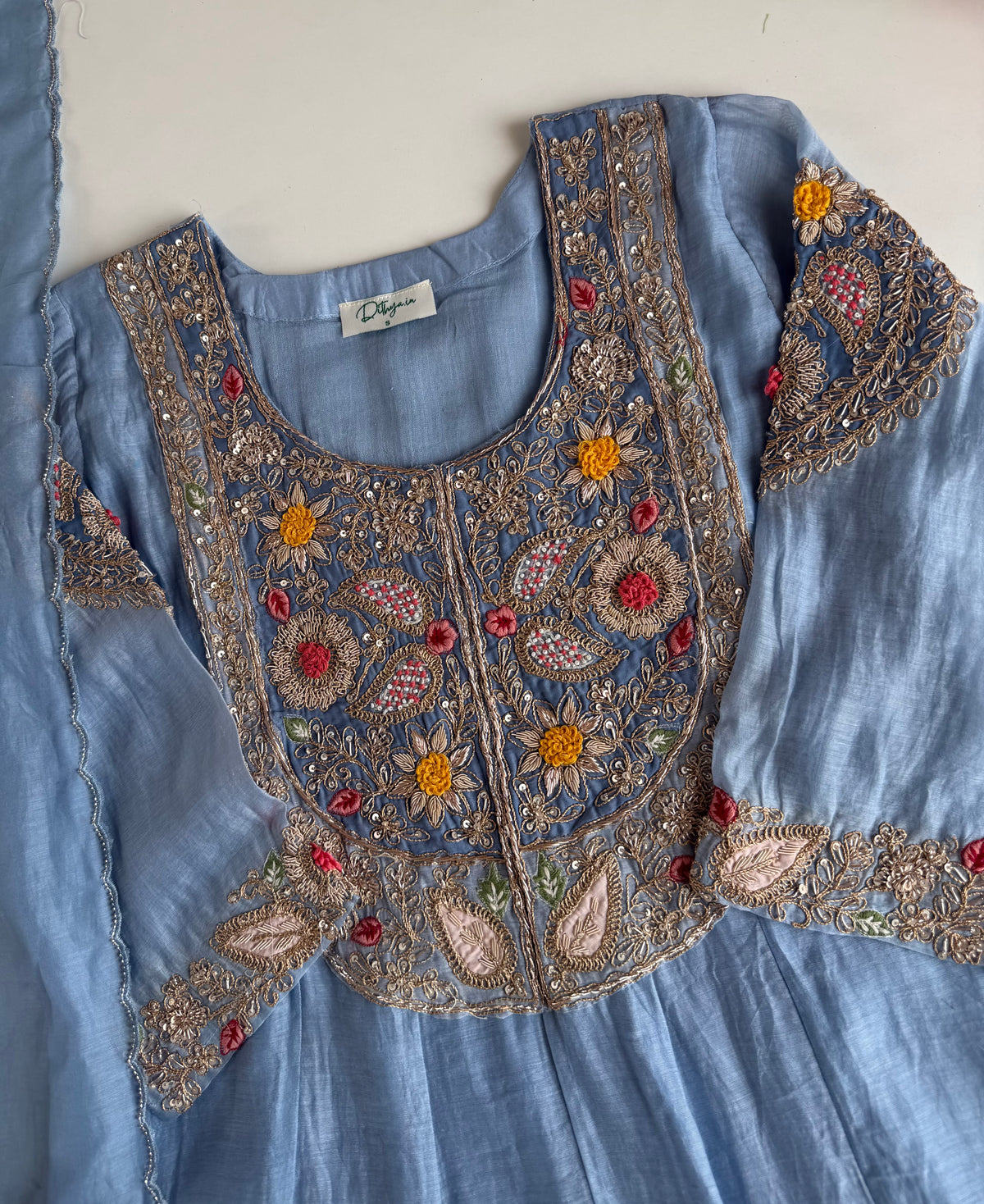 K424 - Mul chanderi heavy handwork Anarkali with pants and dupatta in 2 colours