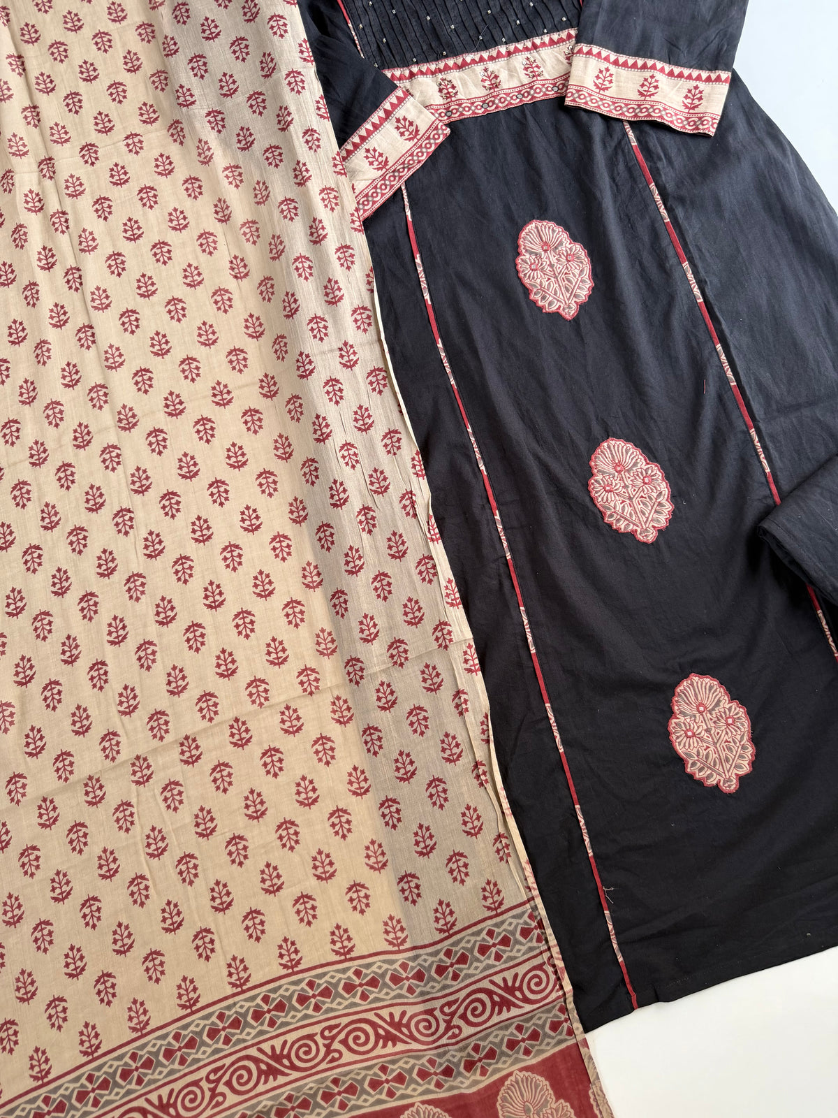 K109 - Mul cotton pintex embroidered straight Kurti with pants and dupatta