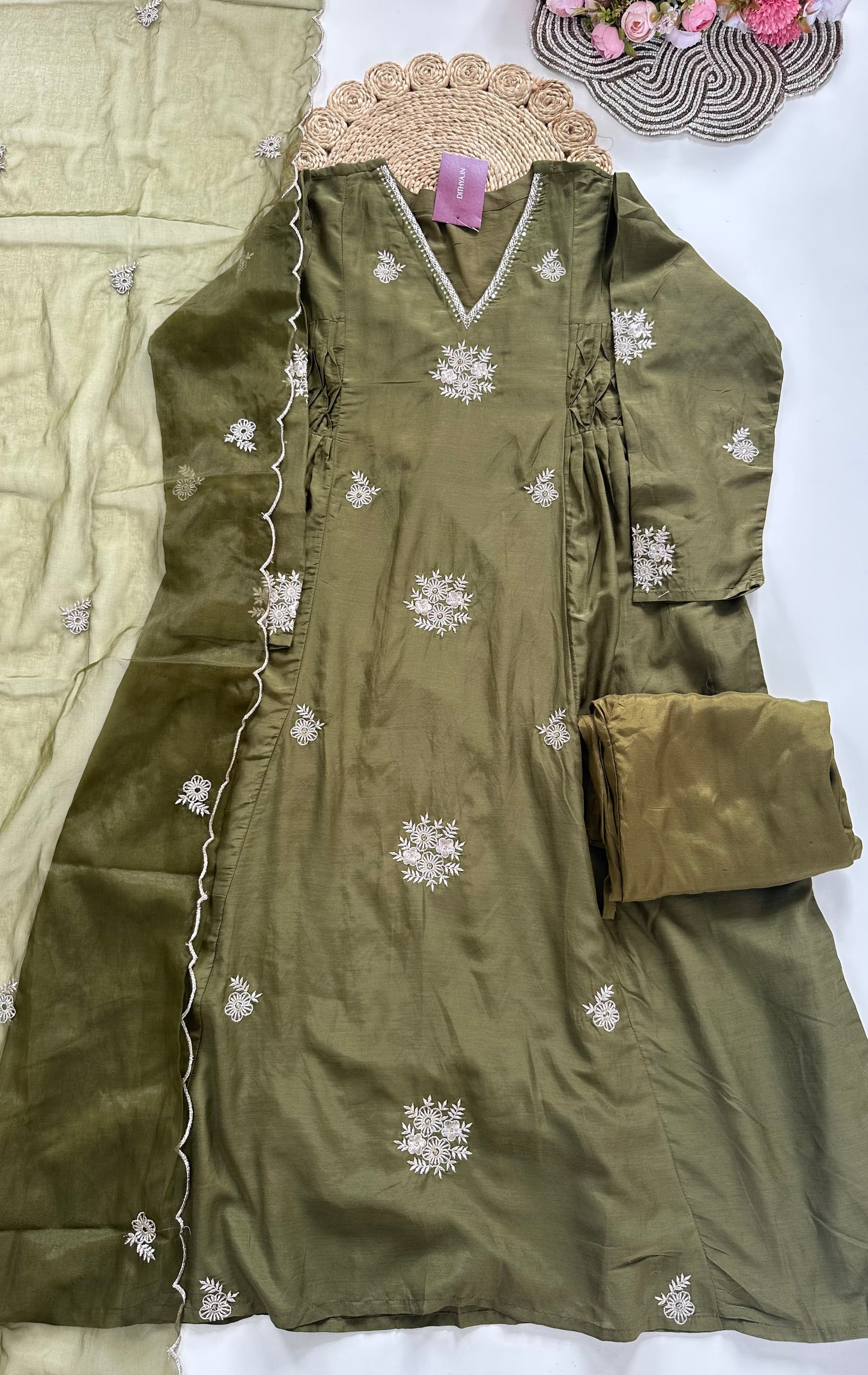 K370 - Mul Chanderi Zari work Anarkali with pants and dupatta in 2 colours