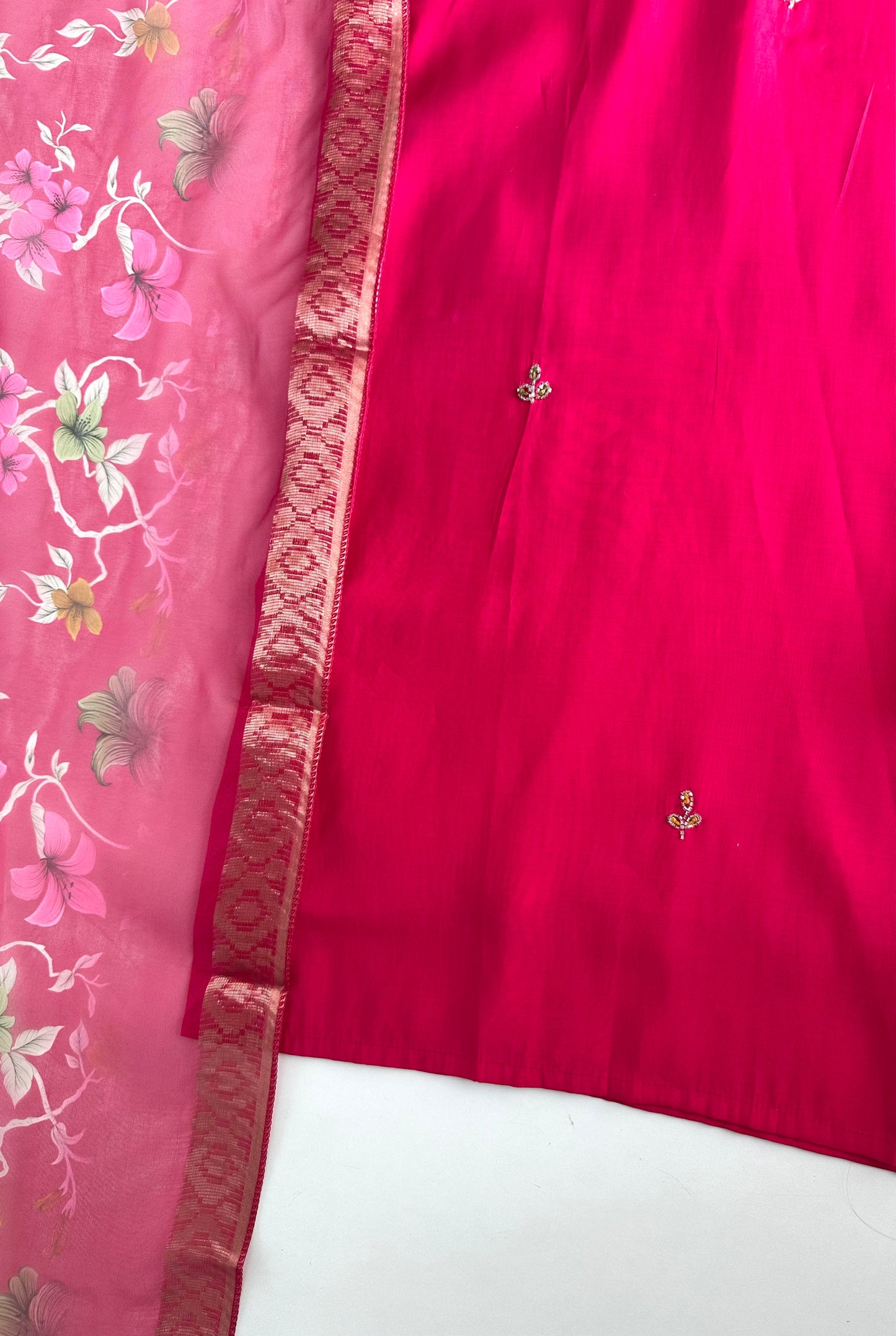 K274 - Roman silk handwork straight Kurti with pants and dupatta
