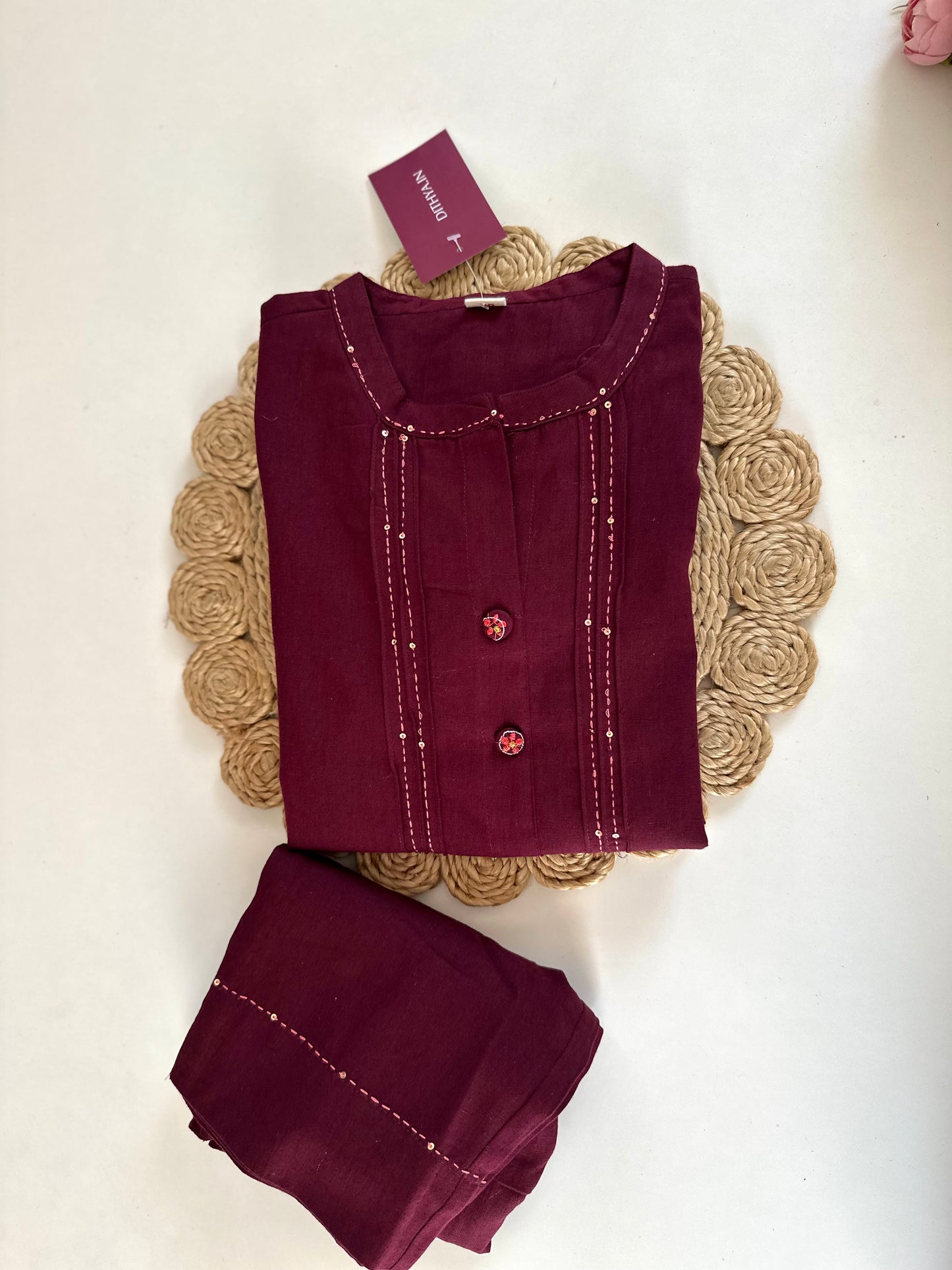 K294 - Cotton embroidered Aline Kurti with pants