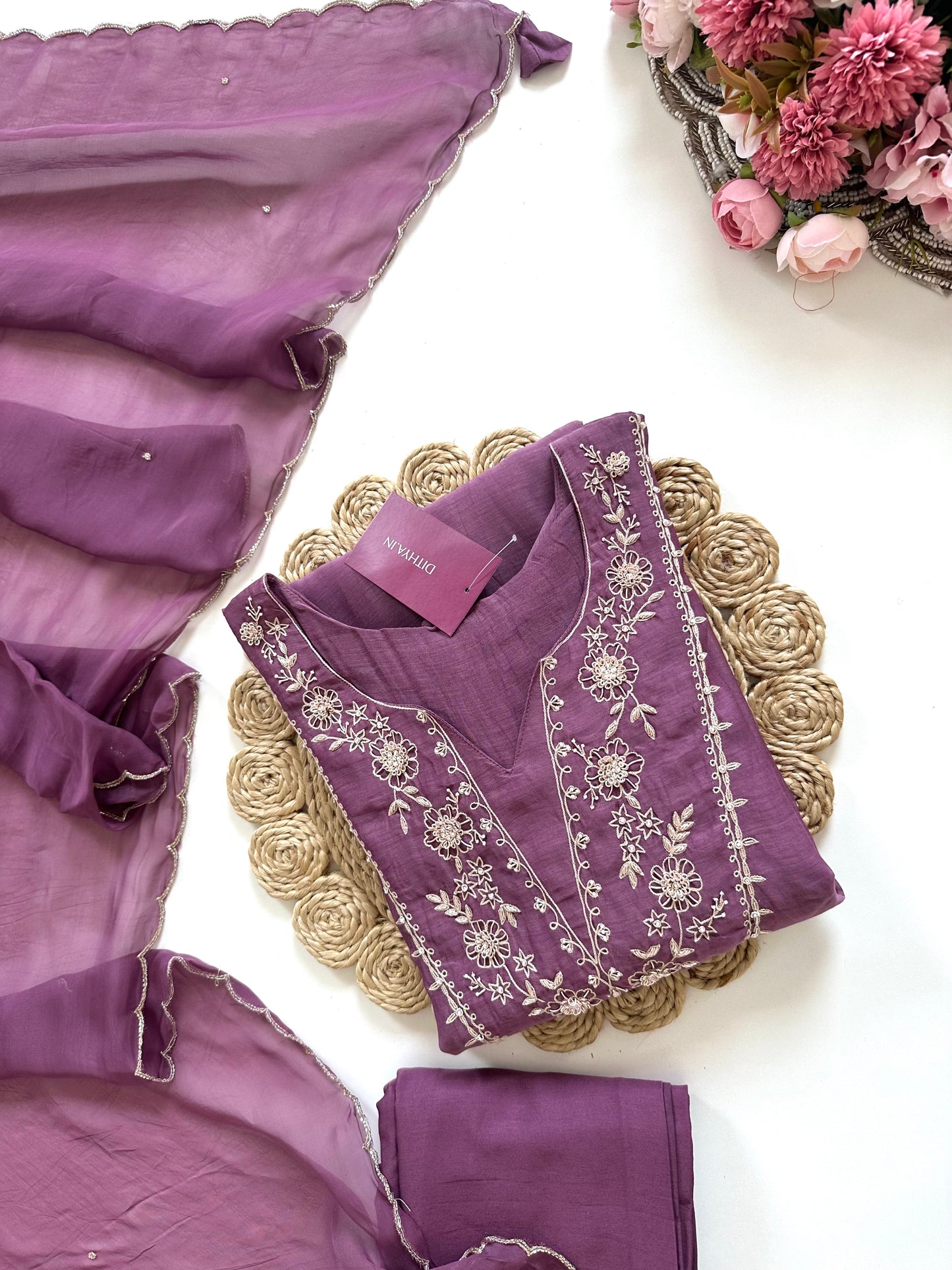 K080 - Mul Chanderi handwork Anarkali with pants and dupatta