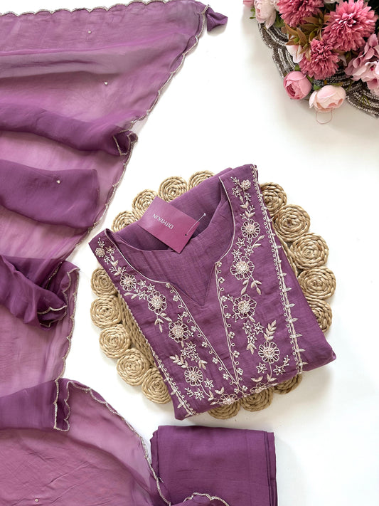 K080 - Mul Chanderi handwork Anarkali with pants and dupatta