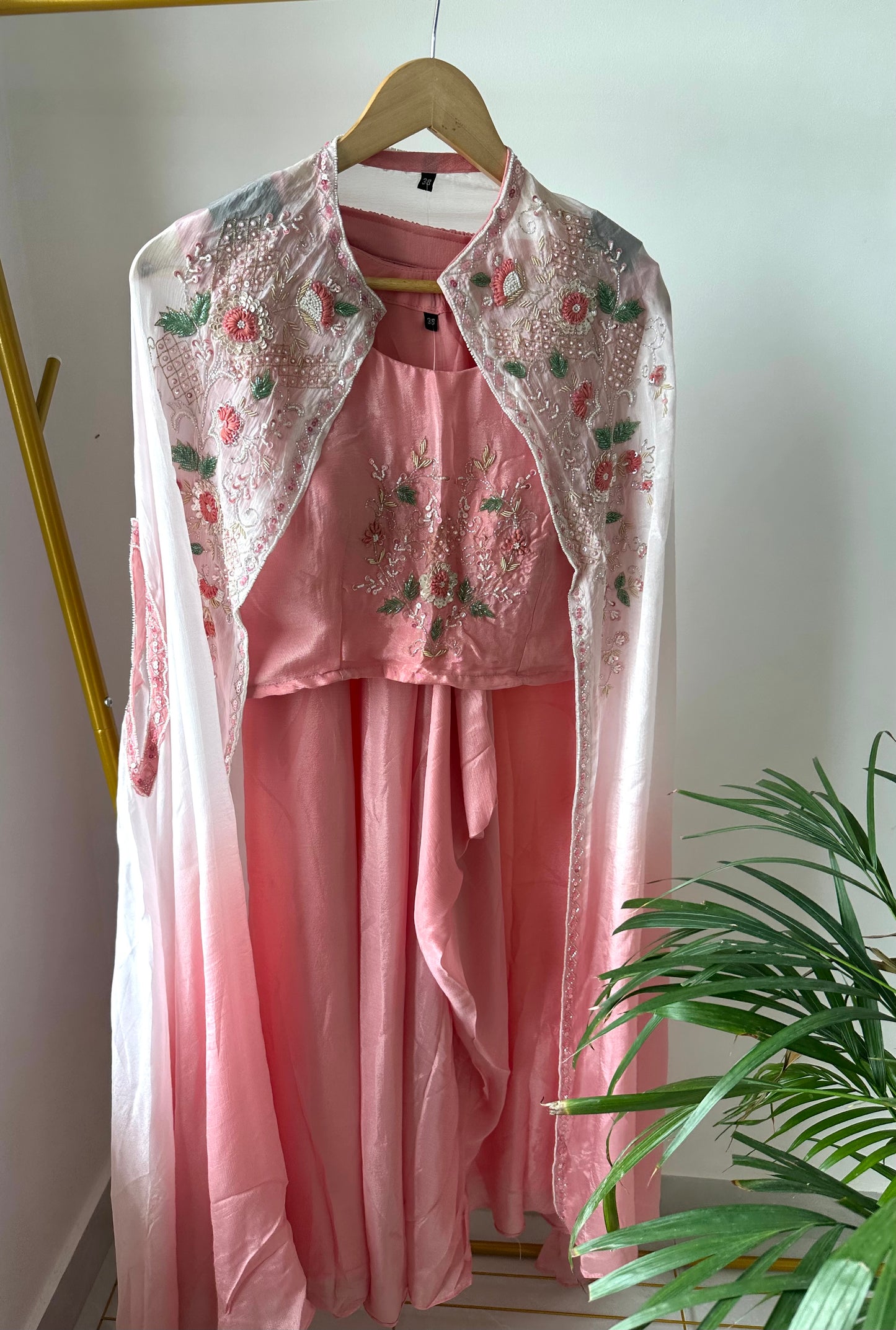 K035 - Chinnon handwork Crop top cape and cowl skirt