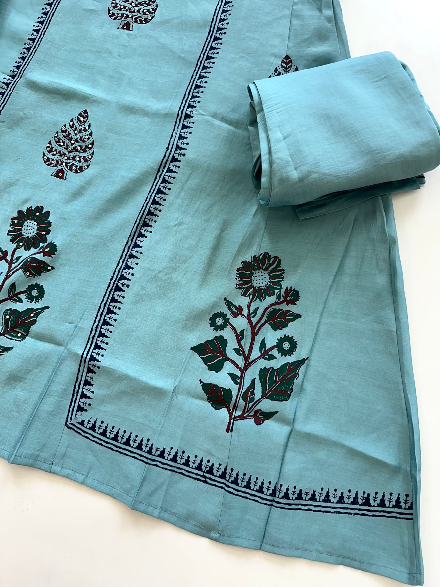 K084 - Cotton silk Aline Kurti with pants and dupatta