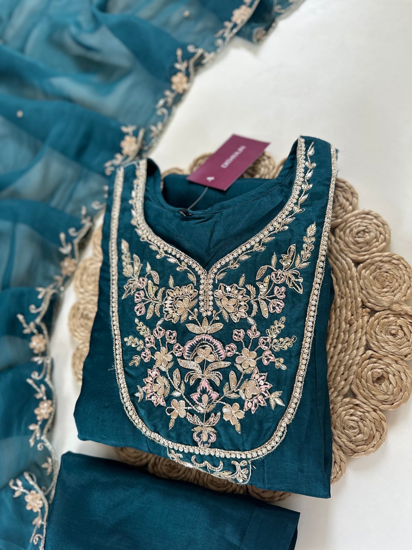 K076 - Zardosi Russian silk Anarkali with pants and dupatta