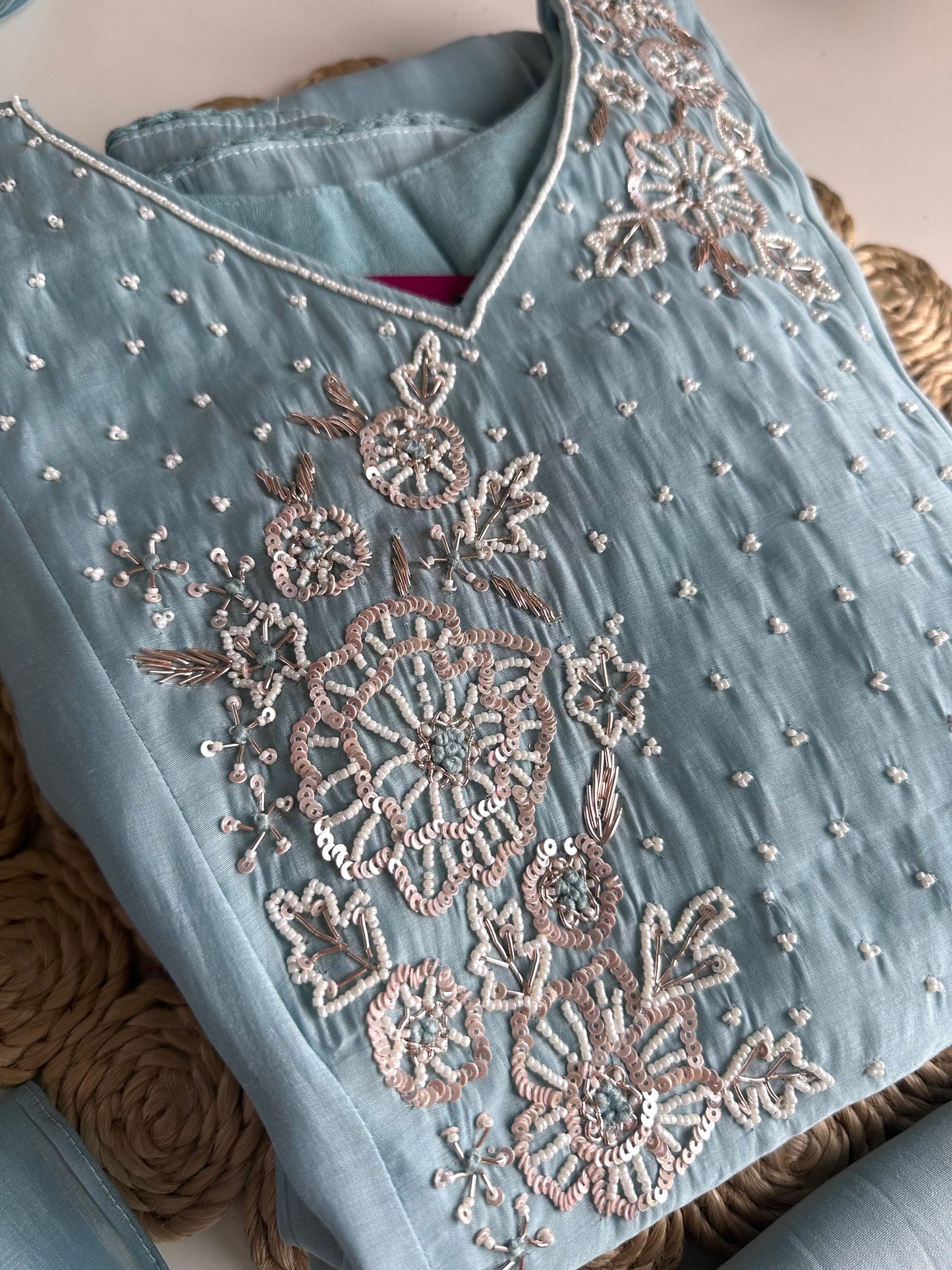 K178 - Mul Chanderi handwork Anarkali with pants and dupatta in 2 colours