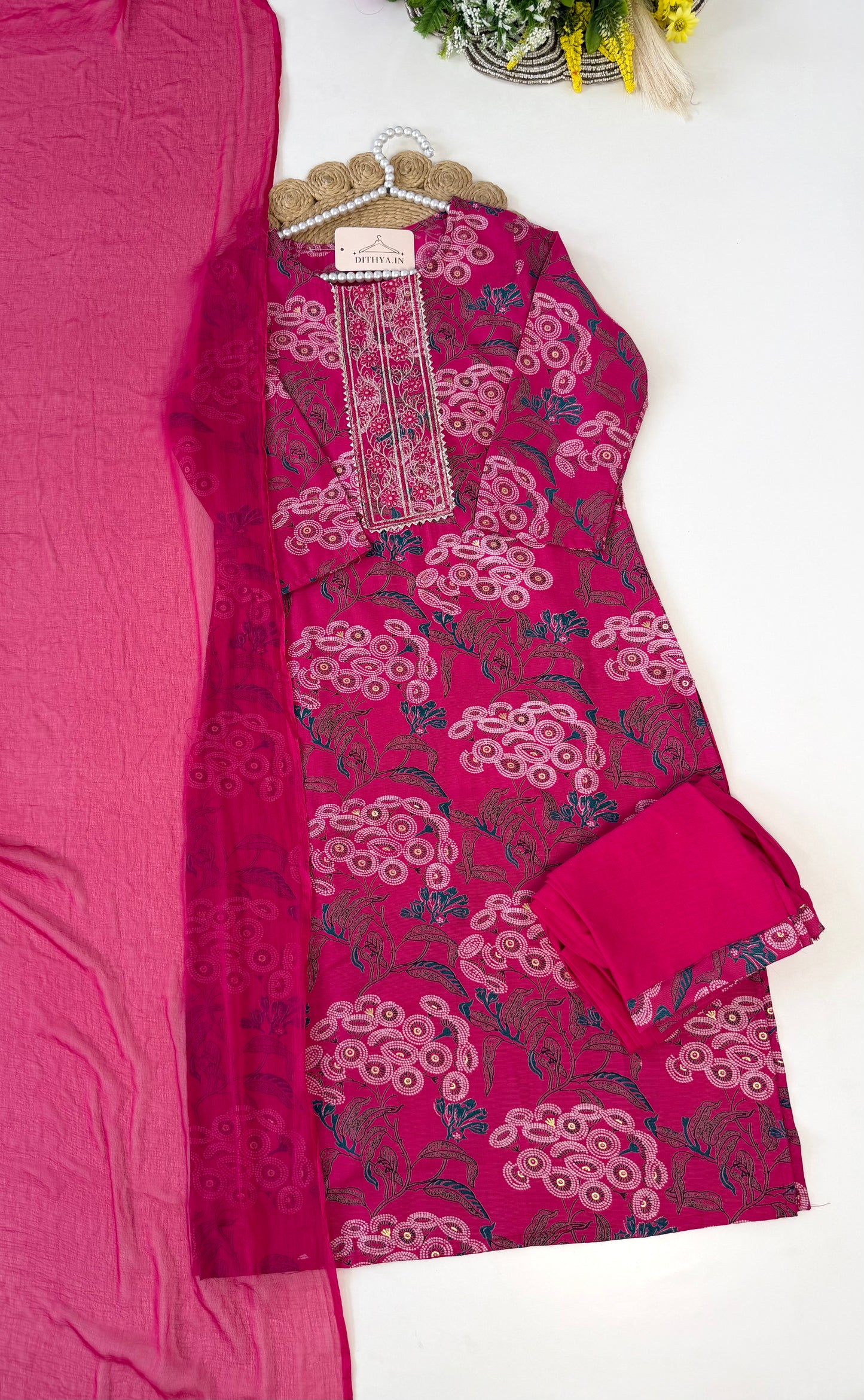 K540 - Roman silk embroidered straight Kurti with pants and dupatta