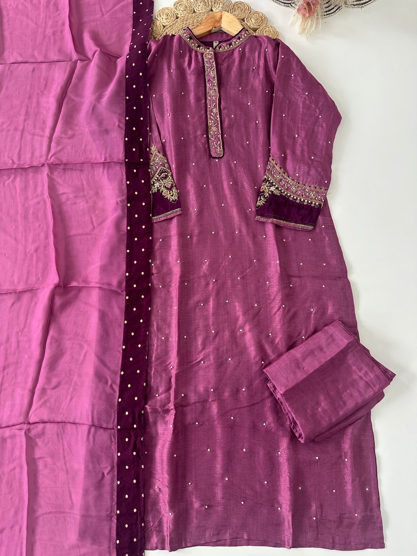 D293 - Russian silk straight kurti with pants and dupatta