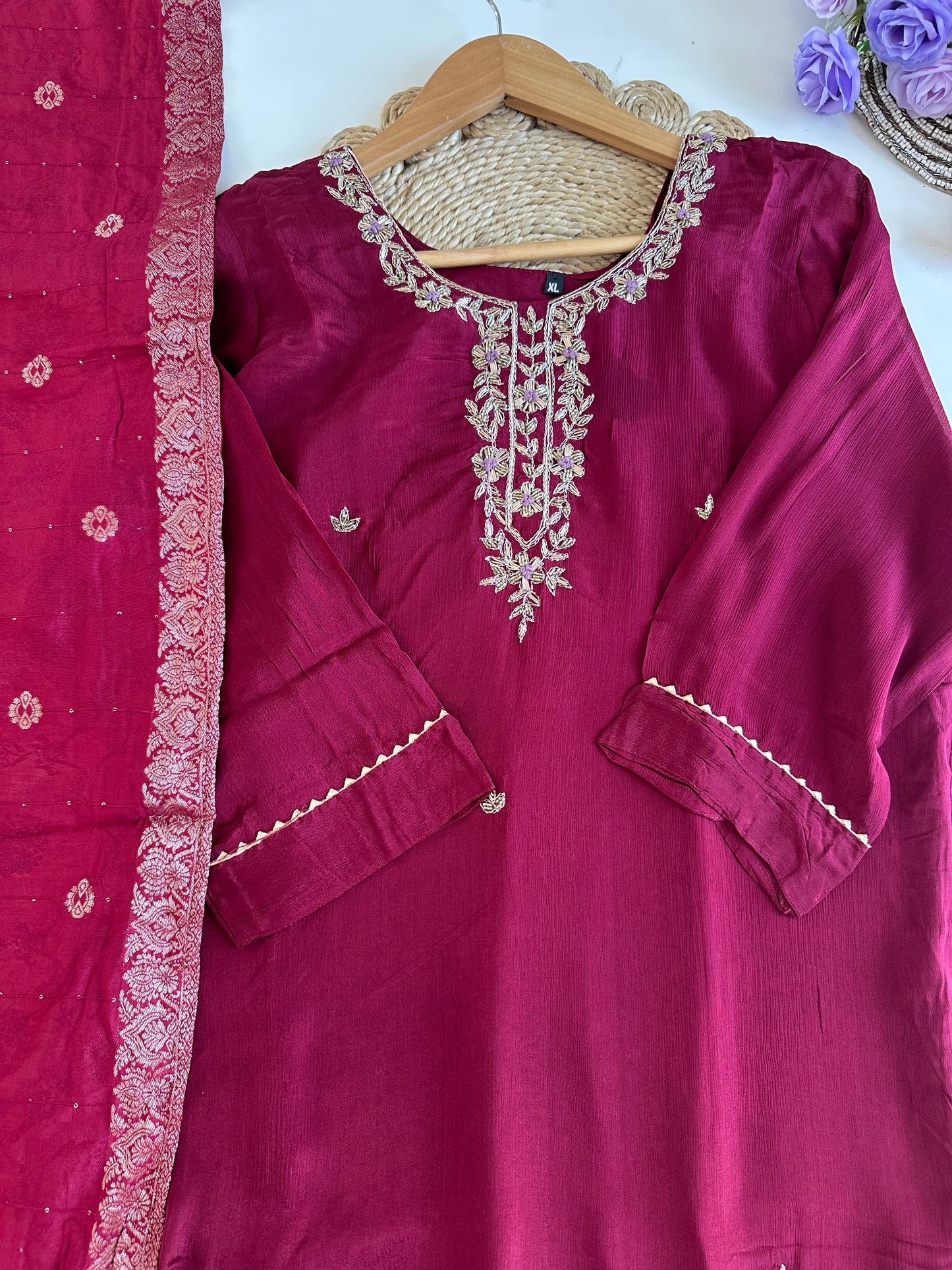 D355 - Roman silk straight kurti with pants and dupatta