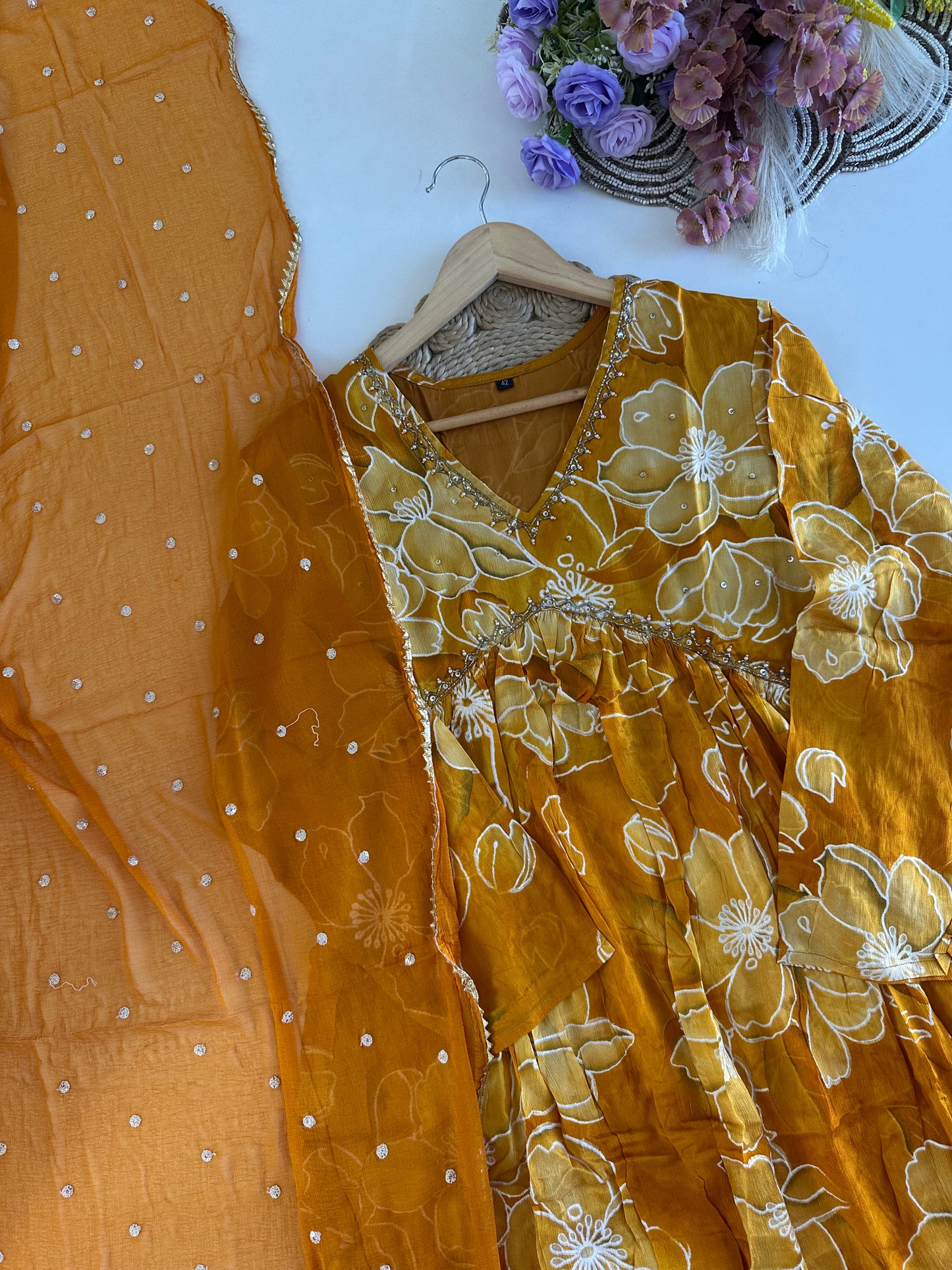 D386-Chinnon Alia cut Anarkali with pants and dupatta
