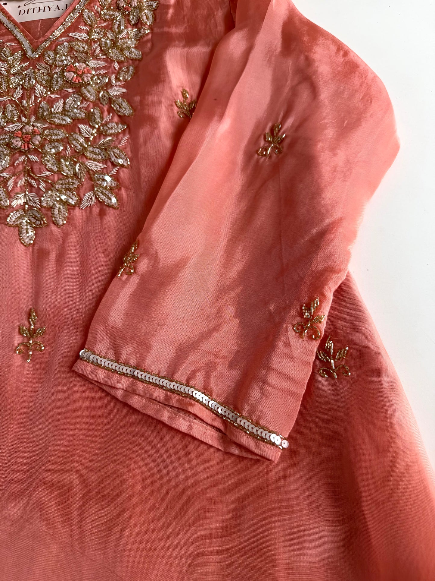 K204 - HO silk Aline handwork Kurti with pants and dupatta