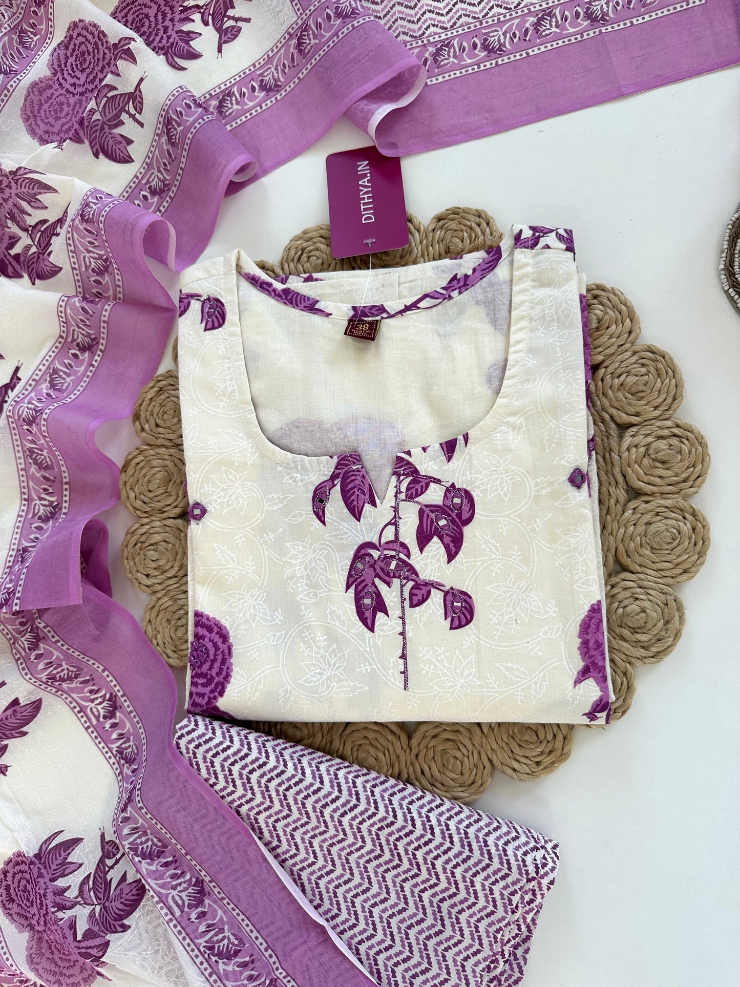 K205 - Cotton printed straight Kurti with pants and dupatta