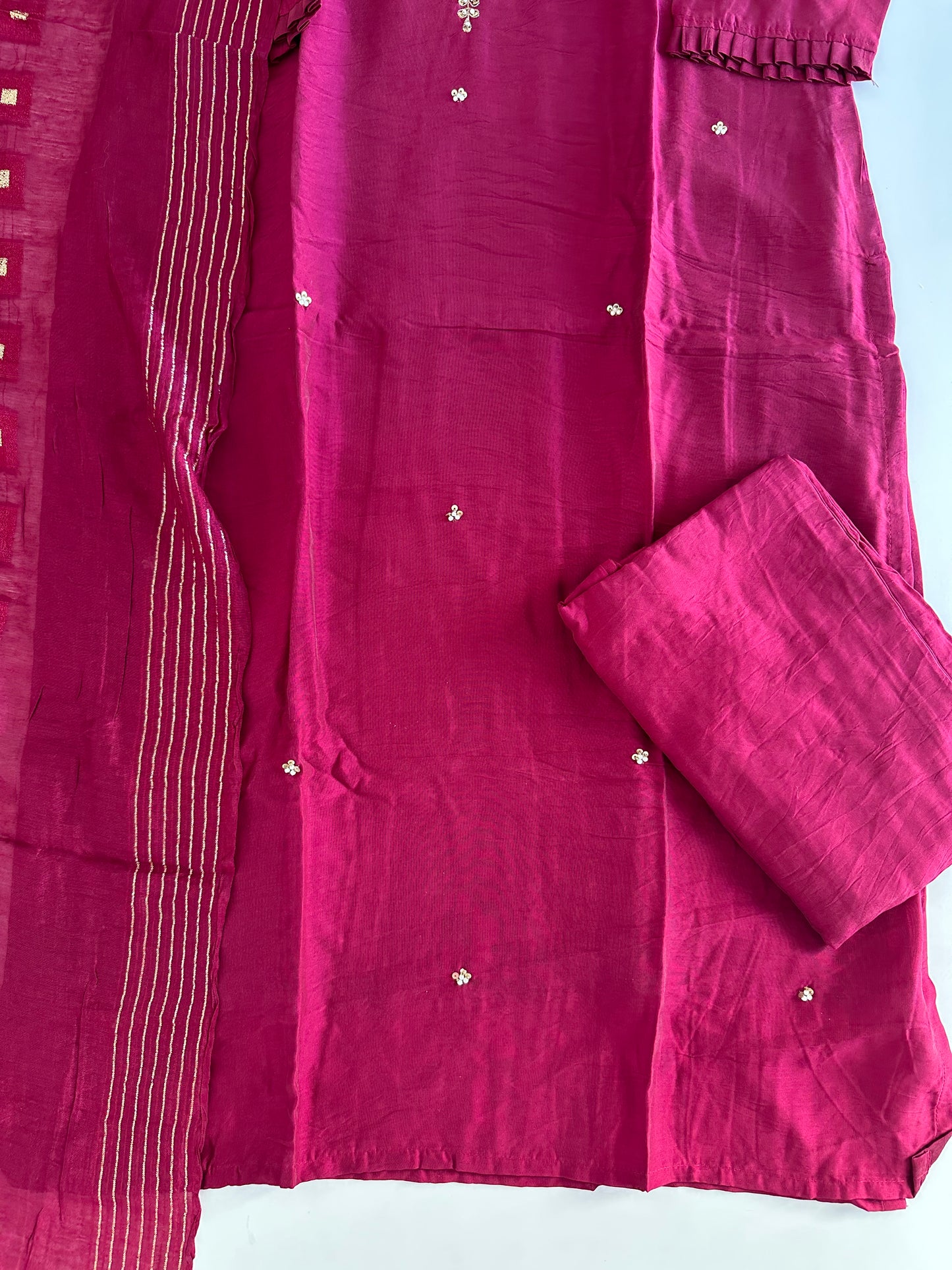 D373 - Dola silk straight kurti with pants and dupatta