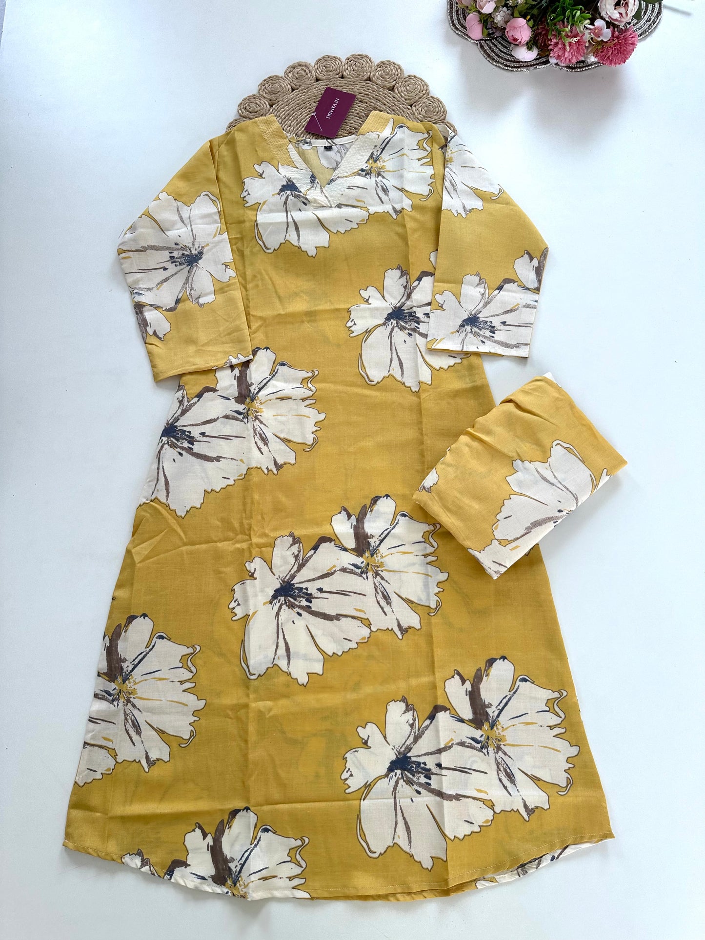 K187 - Cotton floral Kurti with pants in 4 colours