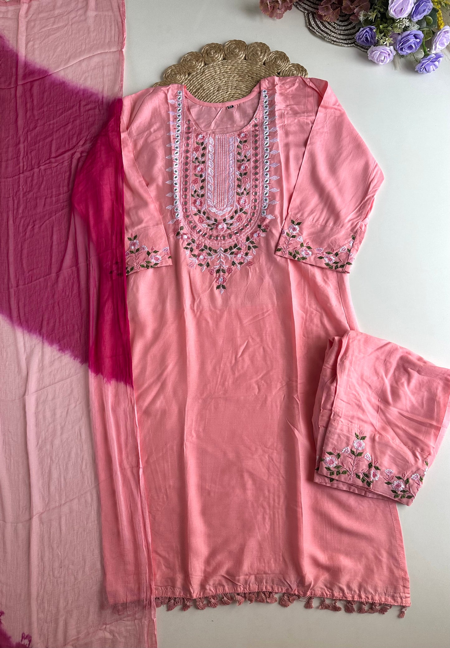 D275 - Muslin silk straight kurti with pants and dupatta