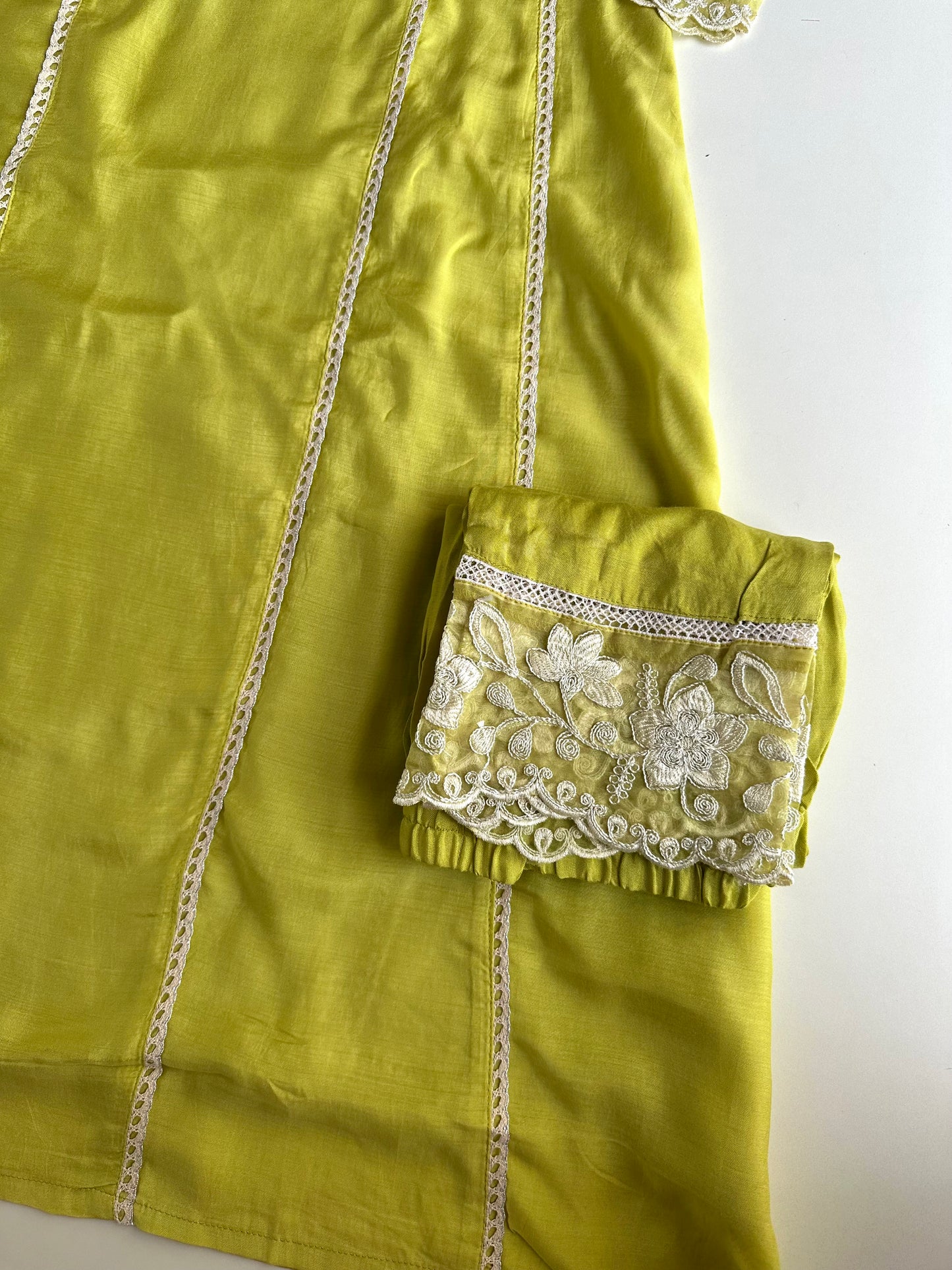 K355 - Russian silk embroidered Aline Kurti with pants and dupatta