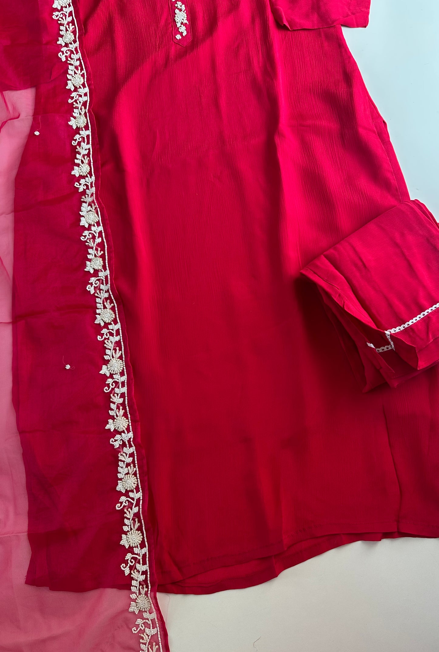 D268 - Chinnon silk straight kurti with pants and dupatta