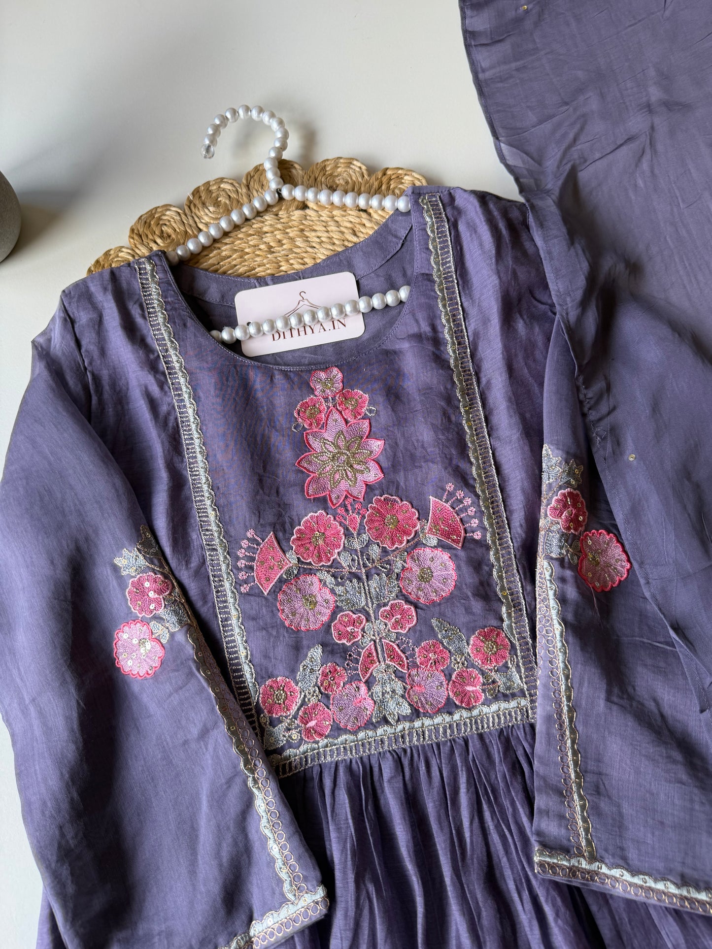 K671 - Surat Mul chanderi embroidered Anarkali with pants and dupatta