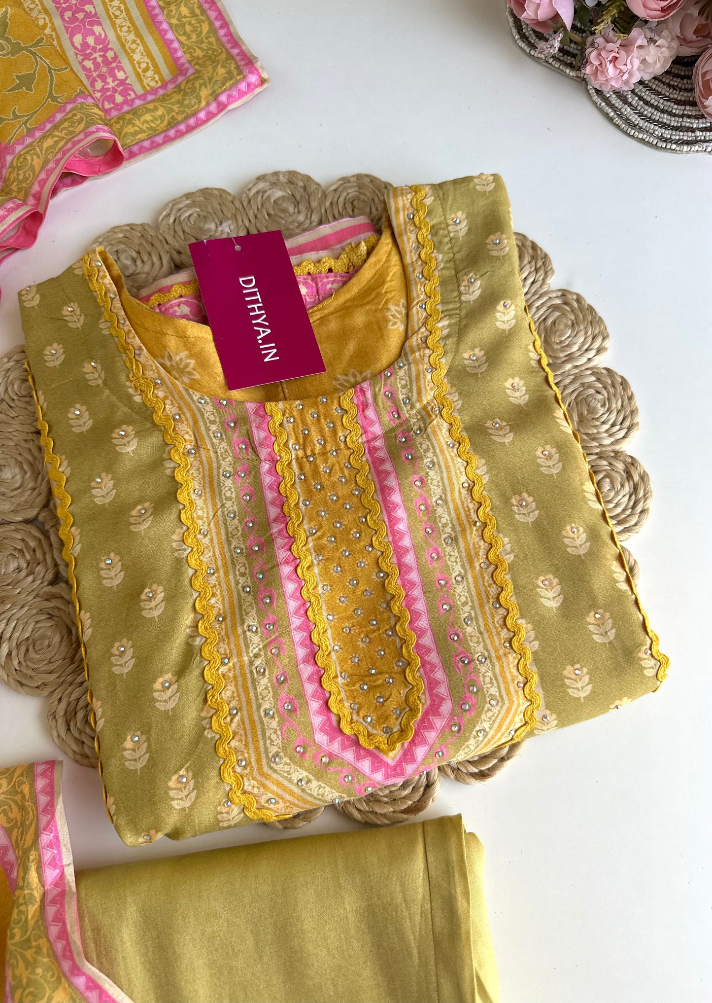 K382 - Muslin printed straight Kurti with pants and dupatta