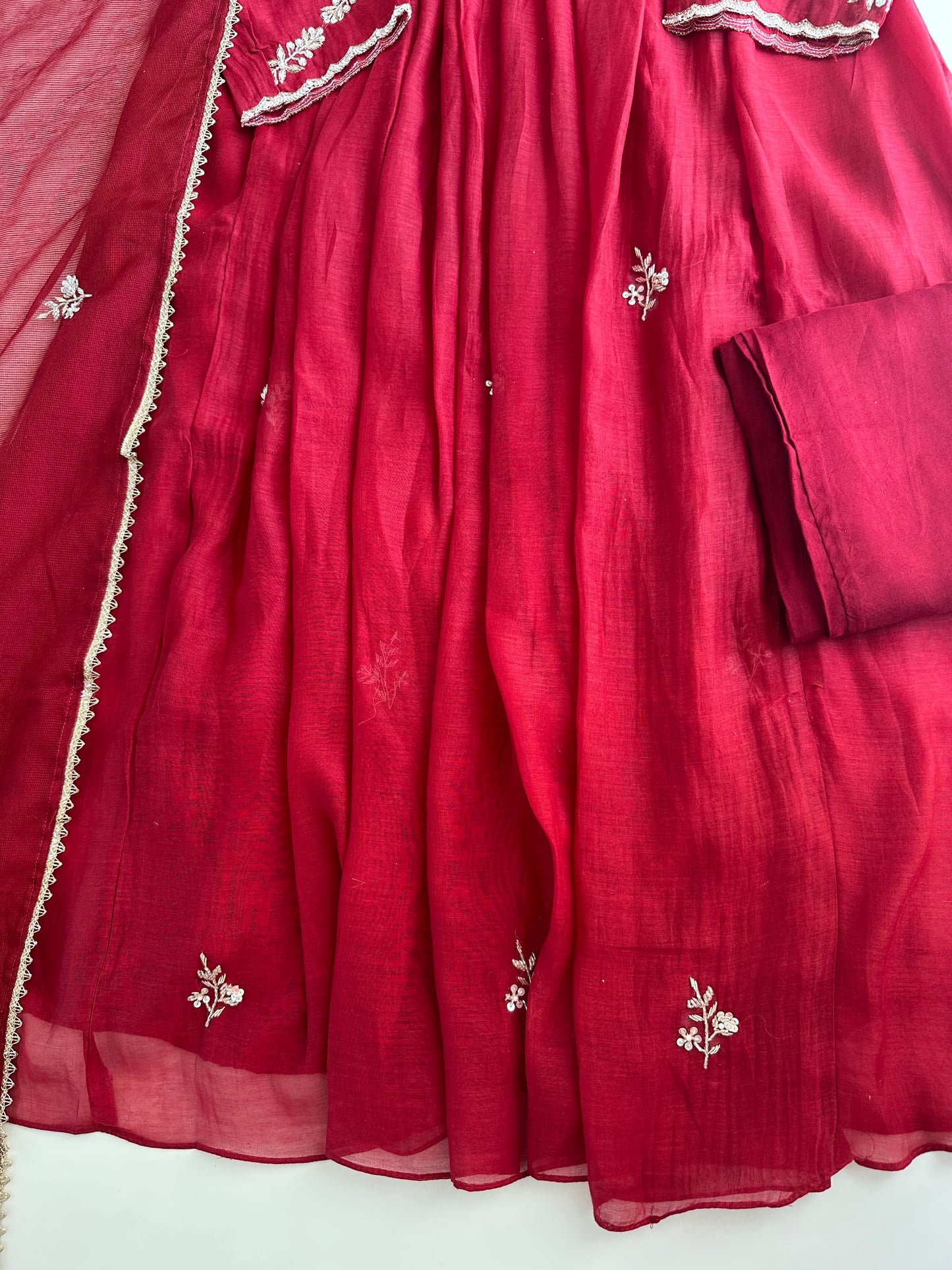 K112 - Mul Chanderi Handwork Anarkali with pants and dupatta