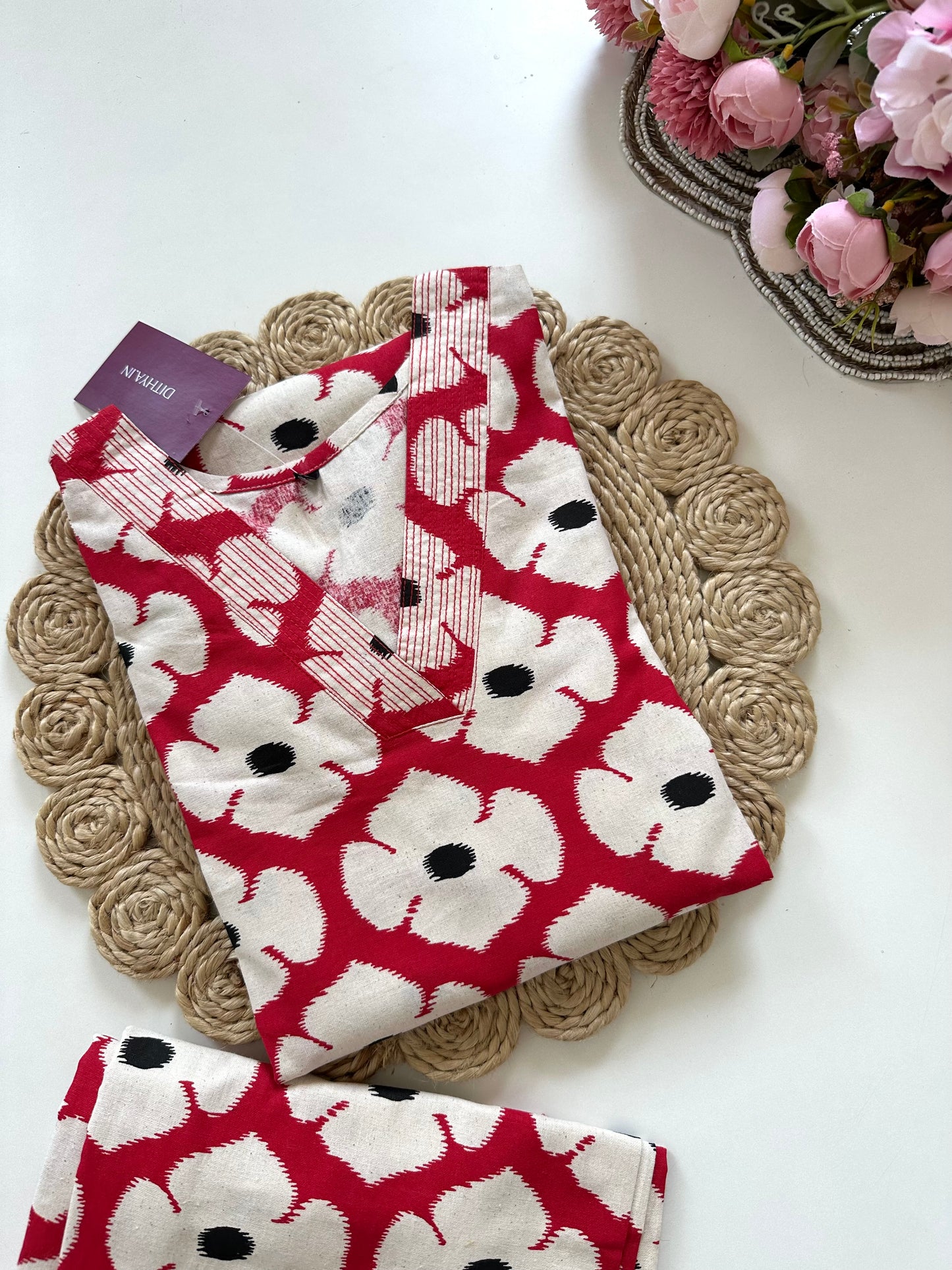 K350 - Cotton printed Aline Kurti with pants in 2 colours