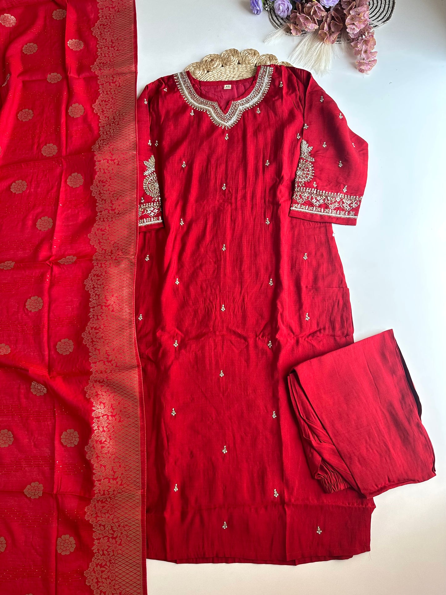 D249 - Dola silk straight kurti with Sharara and dupatta