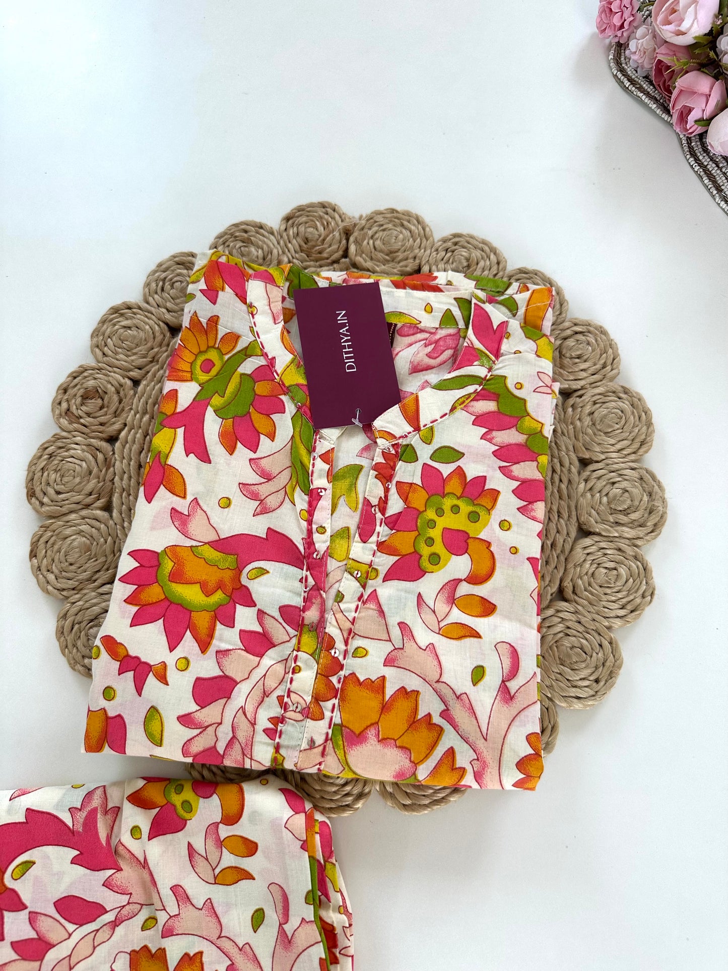 K316 - Cotton floral Kurti with pants
