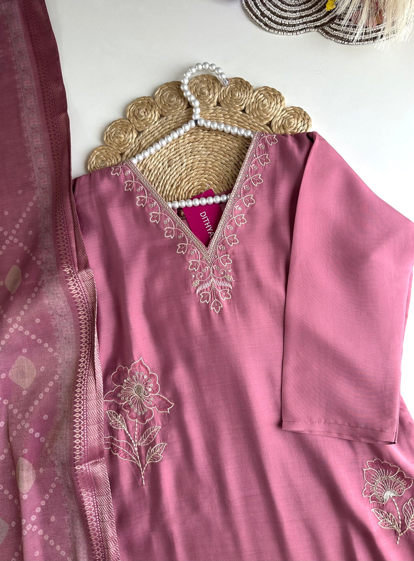 K181 - Roman silk embroidered straight Kurti with pants and dupatta