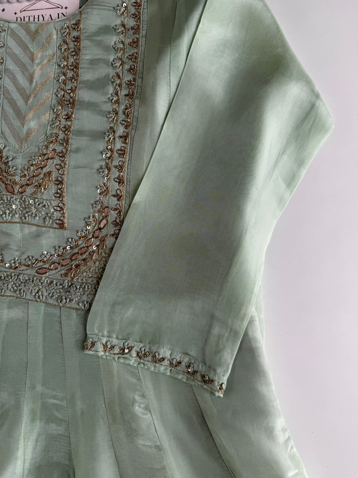 K133 - Tissue silk handwork Anarkali with pants and dupatta