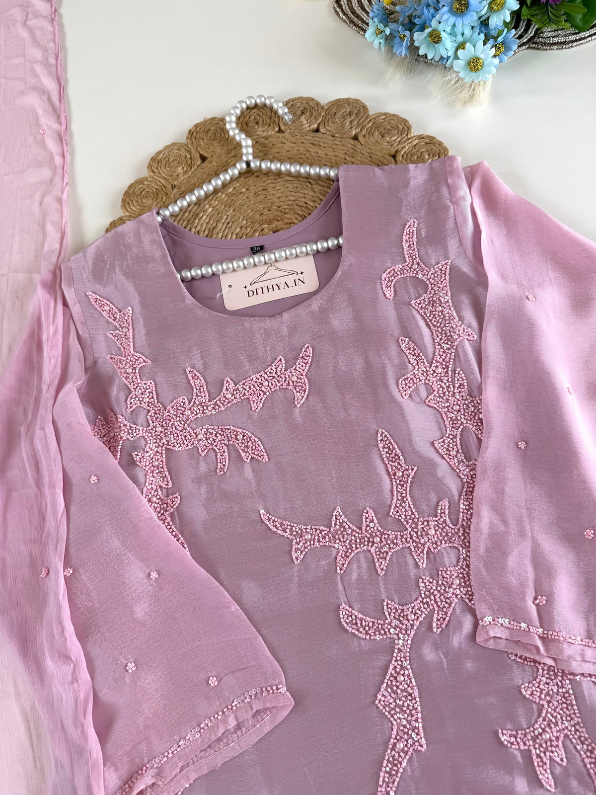 K550 - Chinnon handwork straight Kurti with palazzo and dupatta