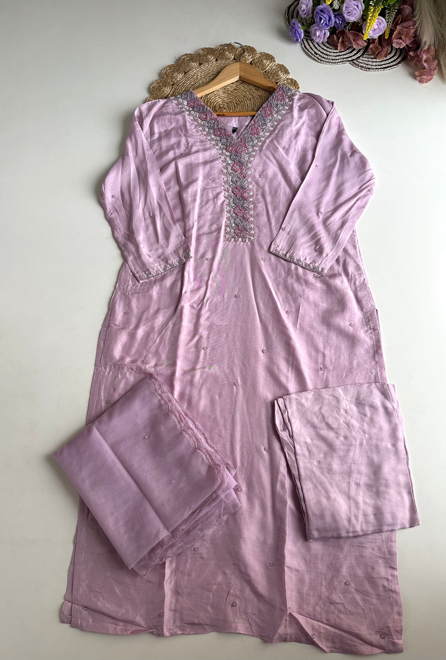 D188 - Dola silk straight kurti with pants and dupatta