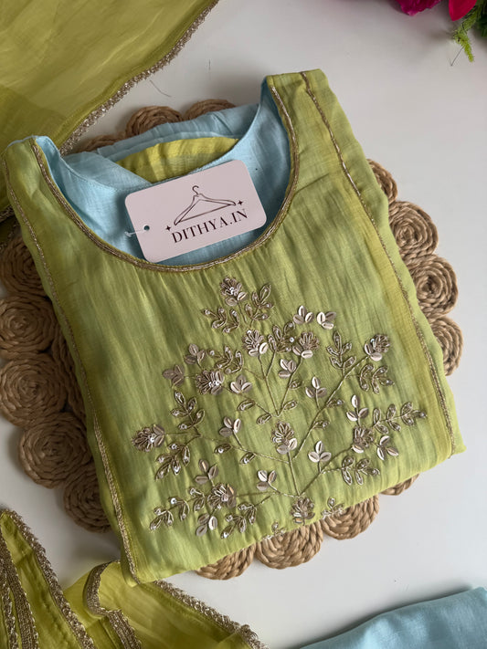 K704 - Mul chanderi handwork Anarkali with pants and dupatta