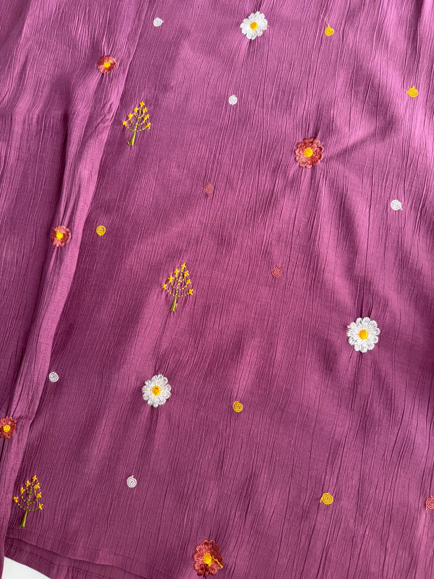 K445 - Imported crush cotton embroidered Aline Kurti with pants and dupatta