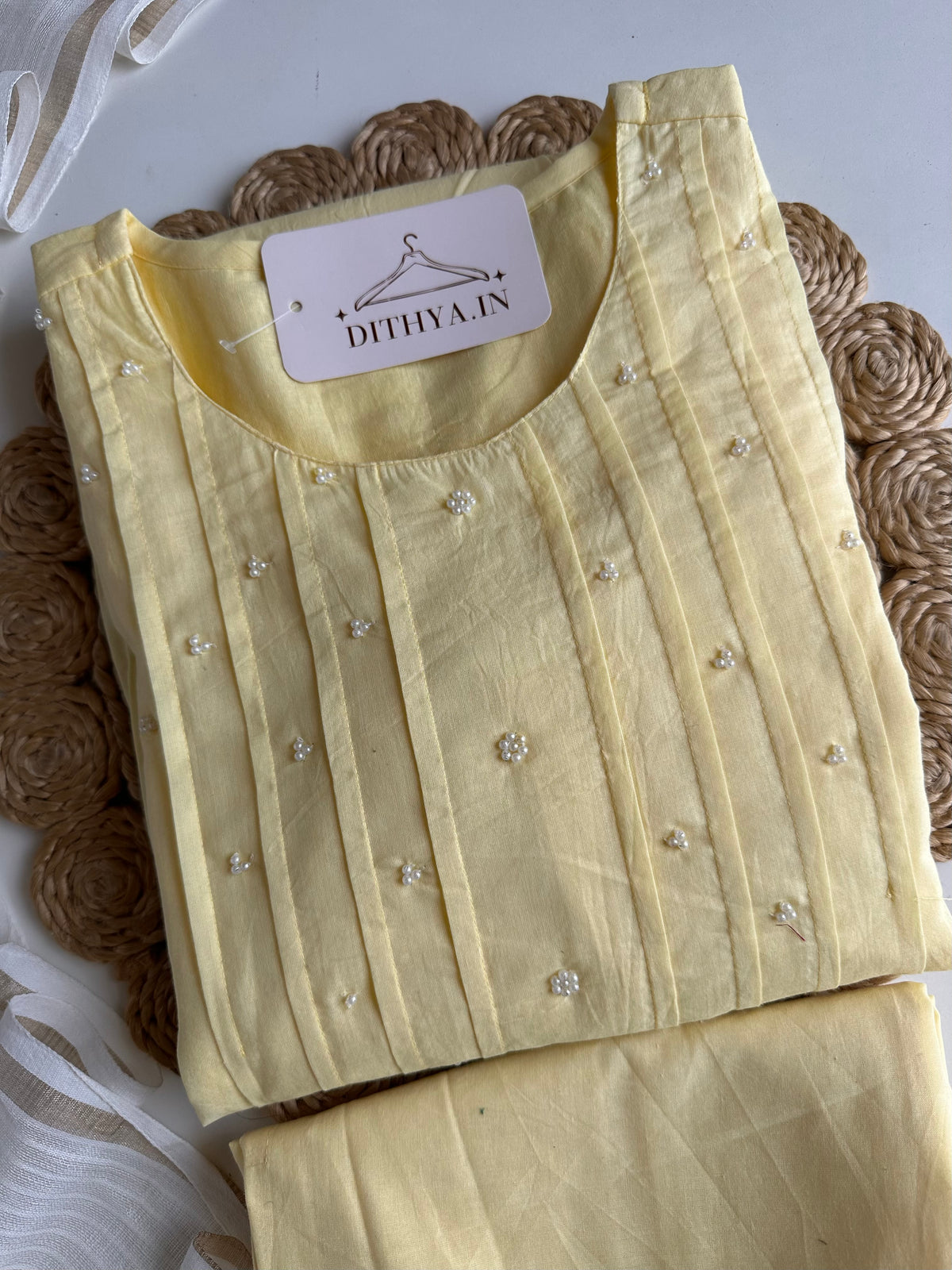 K382 - Mul cotton embroidered Aline Kurti with pants and dupatta