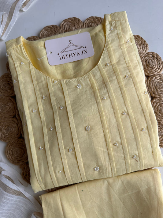 K382 - Mul cotton embroidered Aline Kurti with pants and dupatta