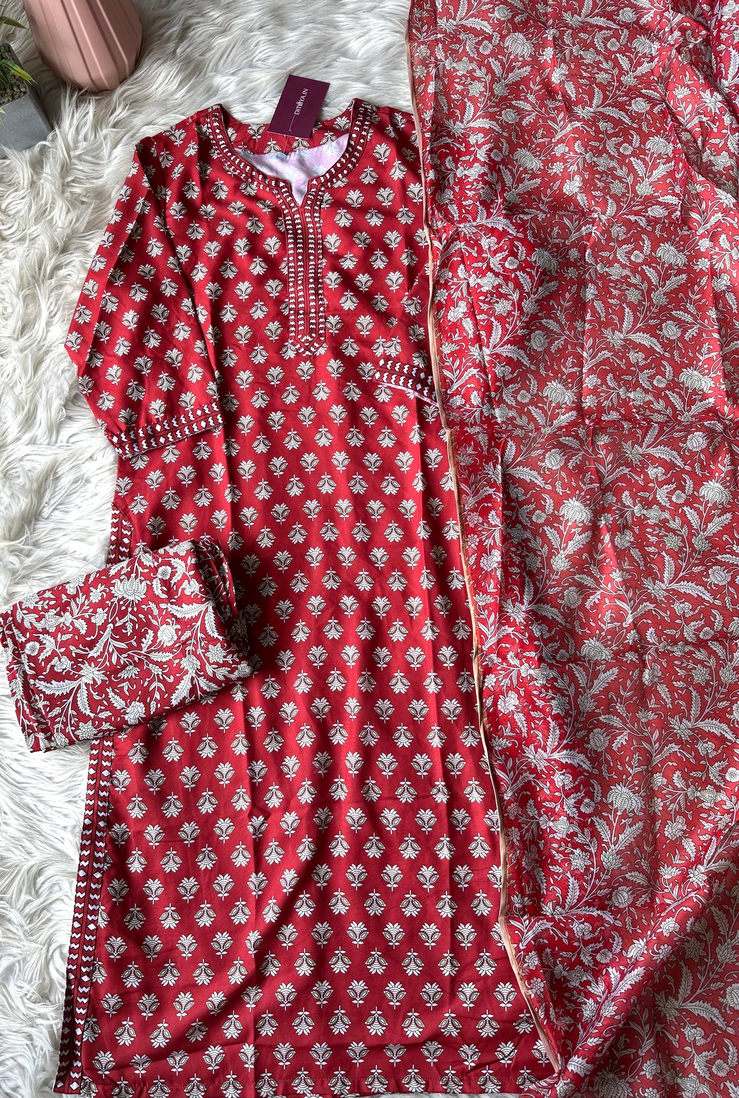 K256 - Rayon cotton straight Kurti with pants and dupatta