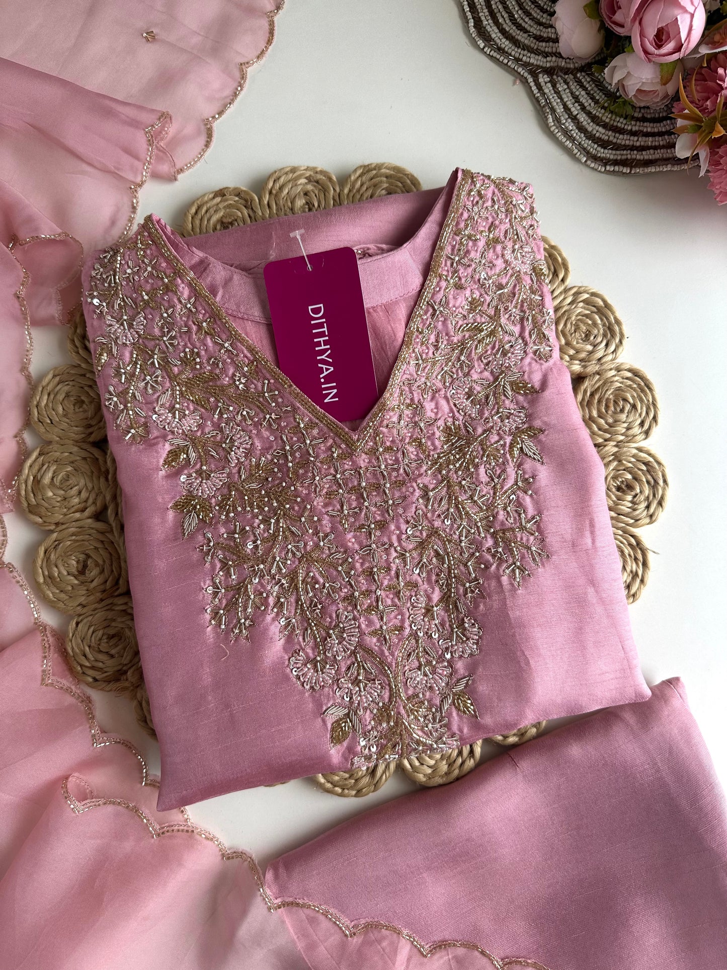 K091 - Russian silk handwork Anarkali with pants and dupatta