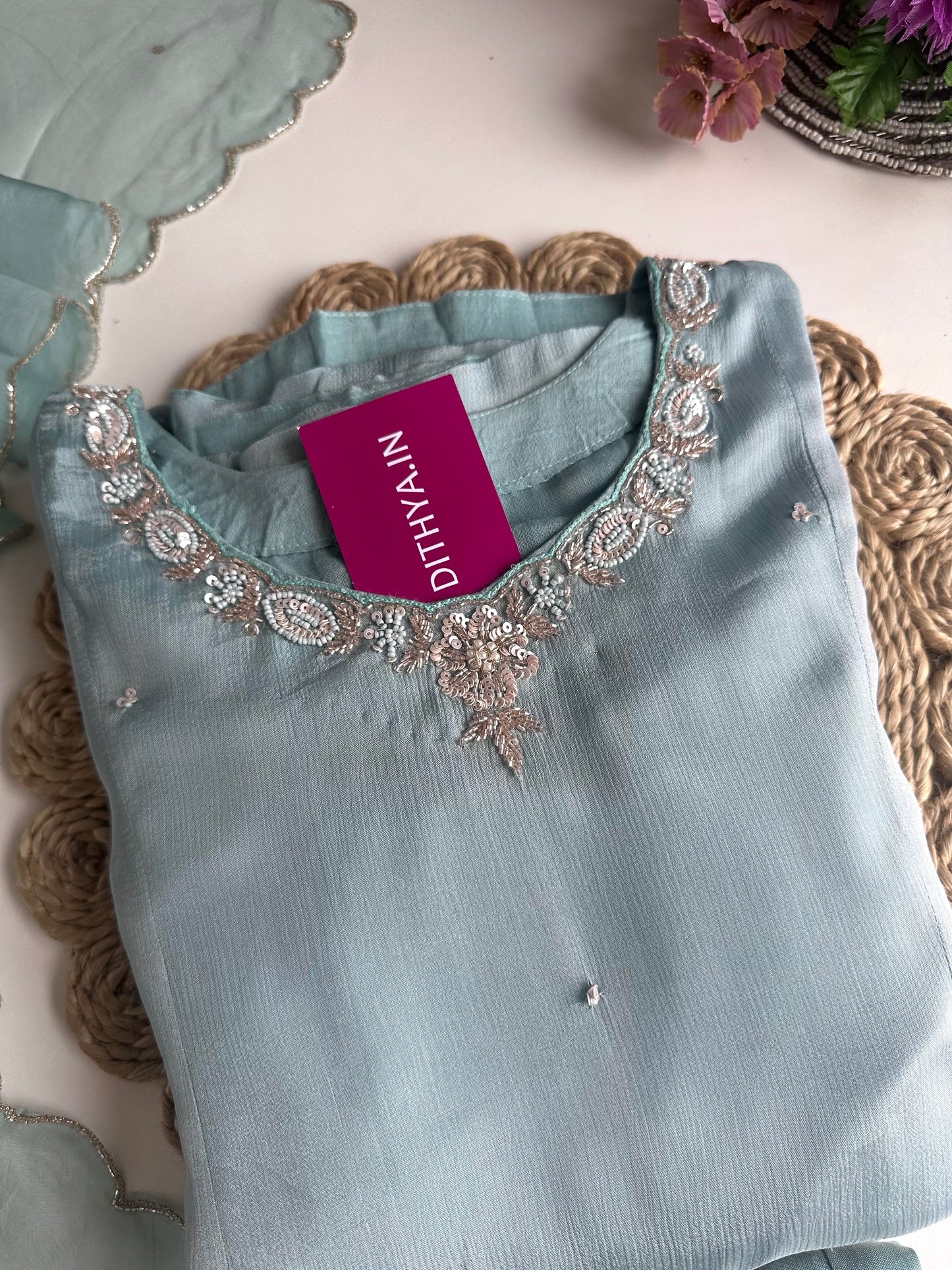 K019 - Chinnon heavy handwork Anarkali with pants and dupatta