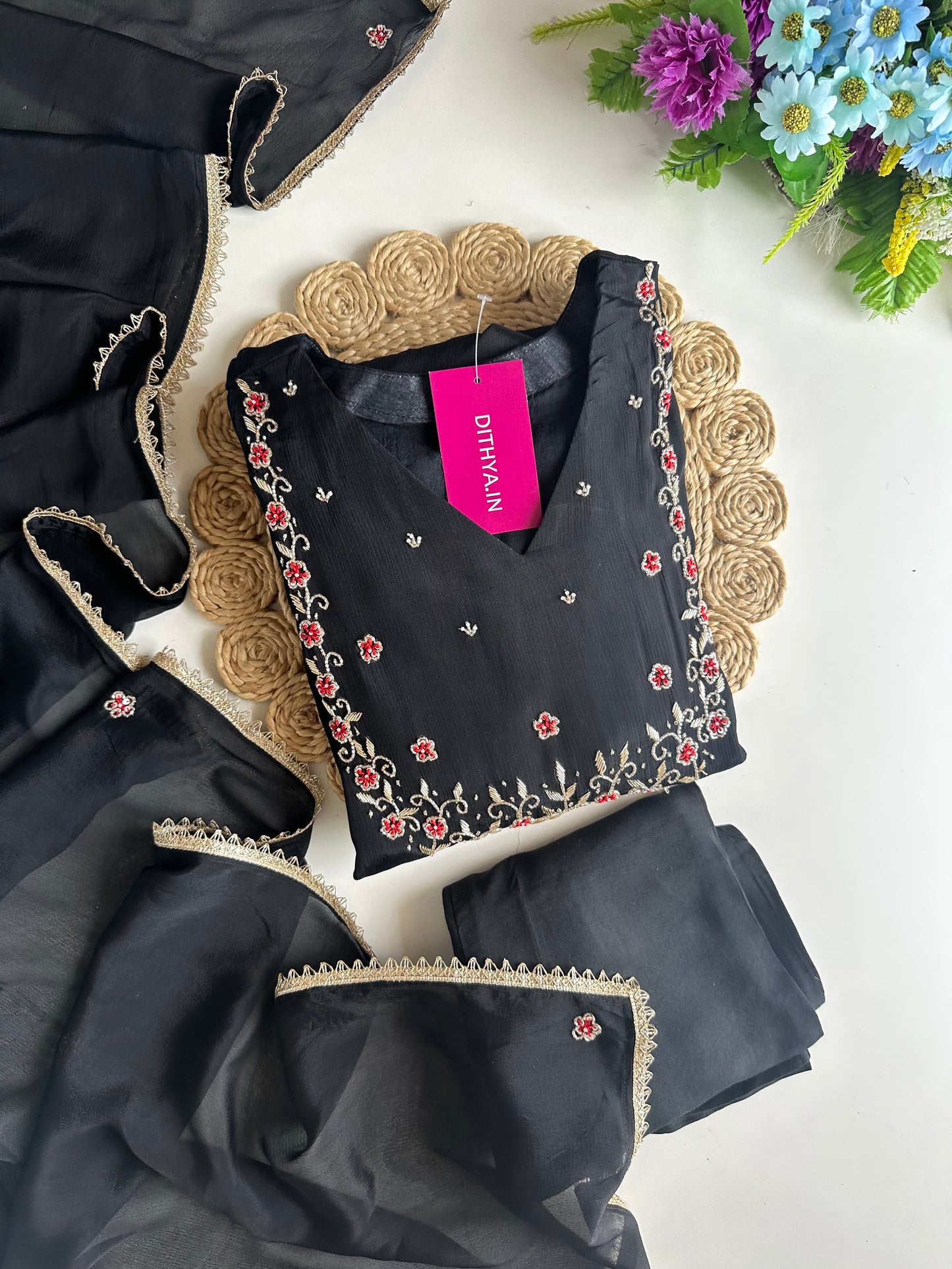 K029 - Chinnon handwork Anarkali with pants and dupatta